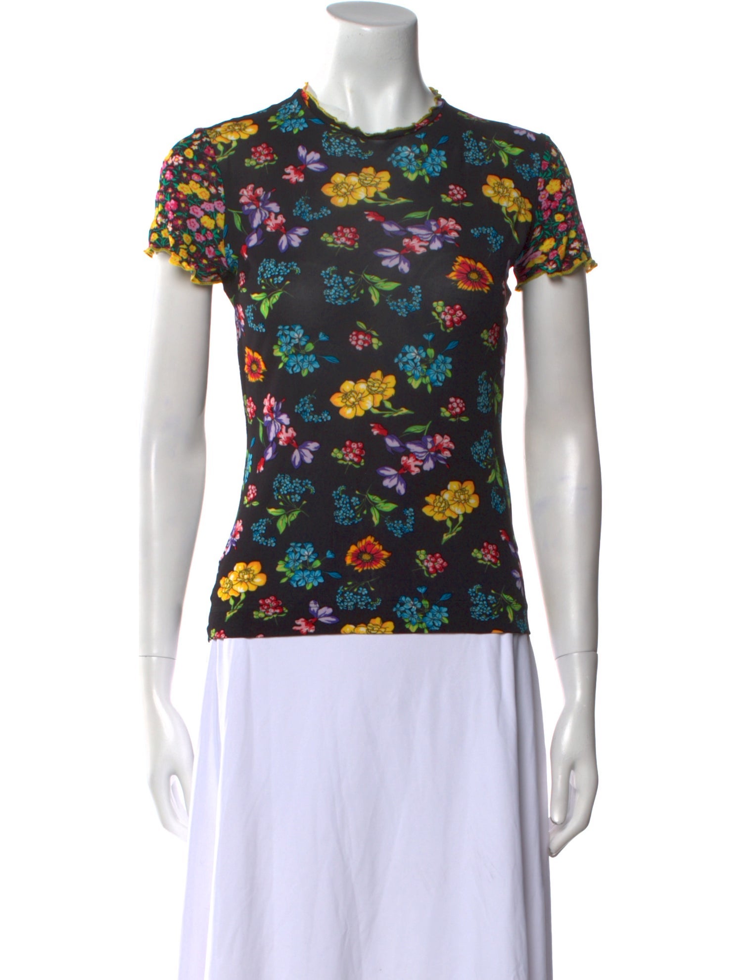 Versace Floral Print Crew Neck T-Shirt