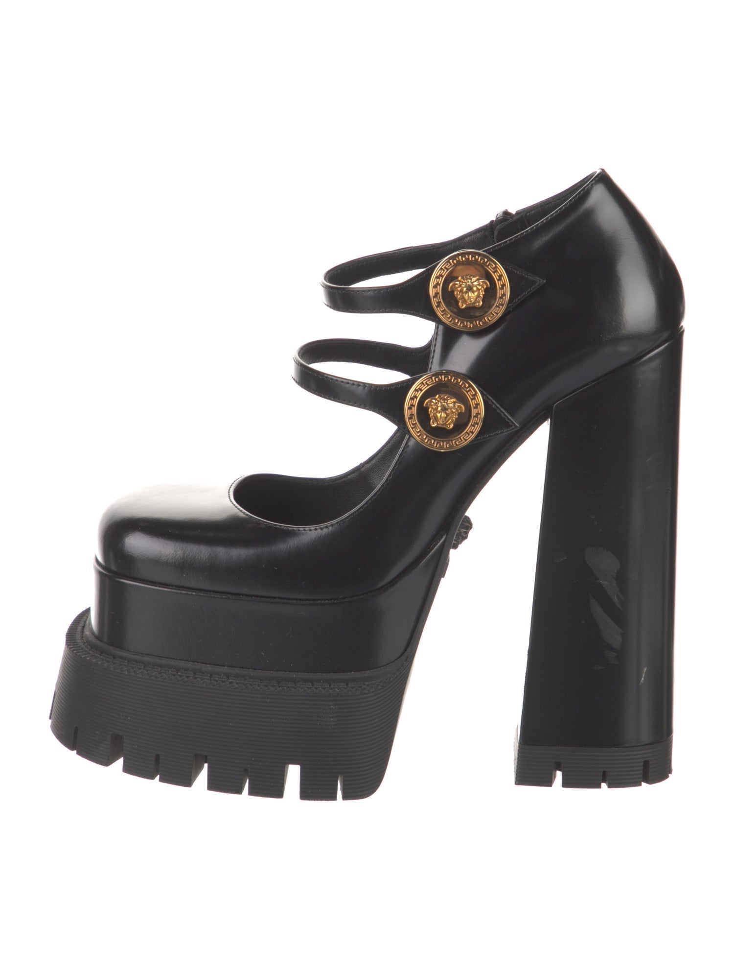 Versace Medusa Insignia Patent Leather Pumps