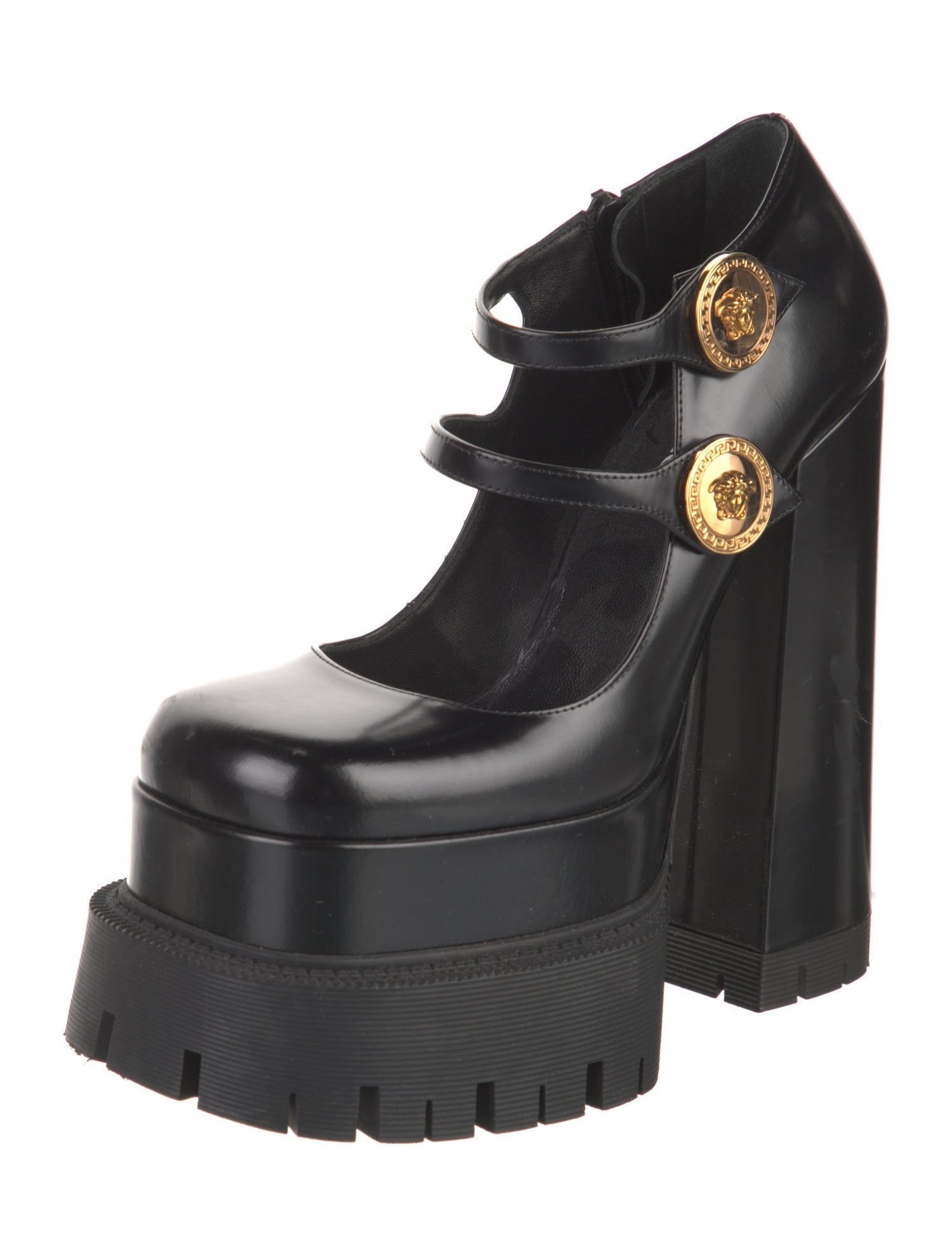 Versace Medusa Insignia Patent Leather Pumps