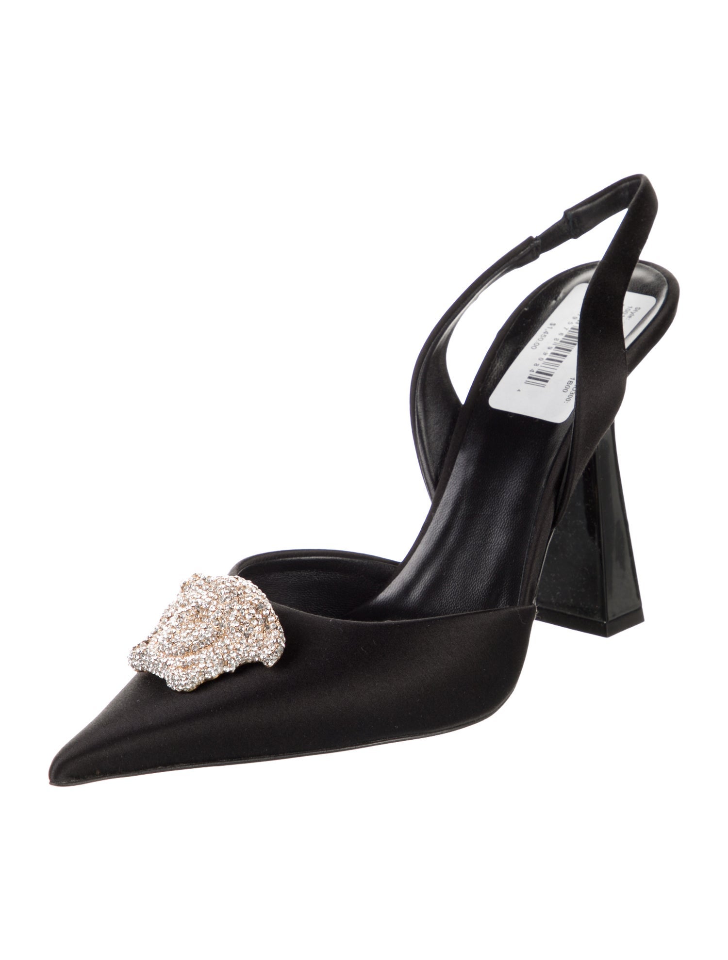 Versace Satin Crystal Embellishments Slingback Pumps