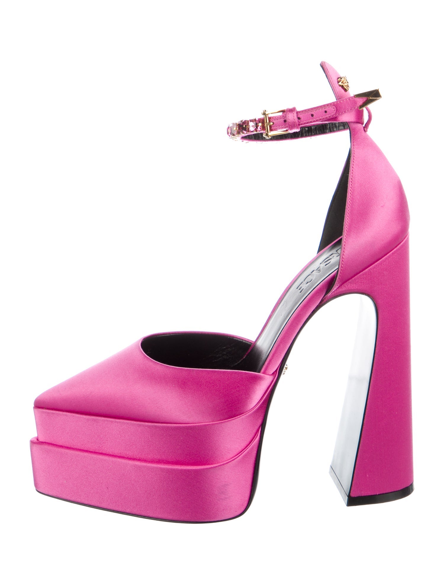 Versace Satin Crystal Embellishments D'Orsay Pumps