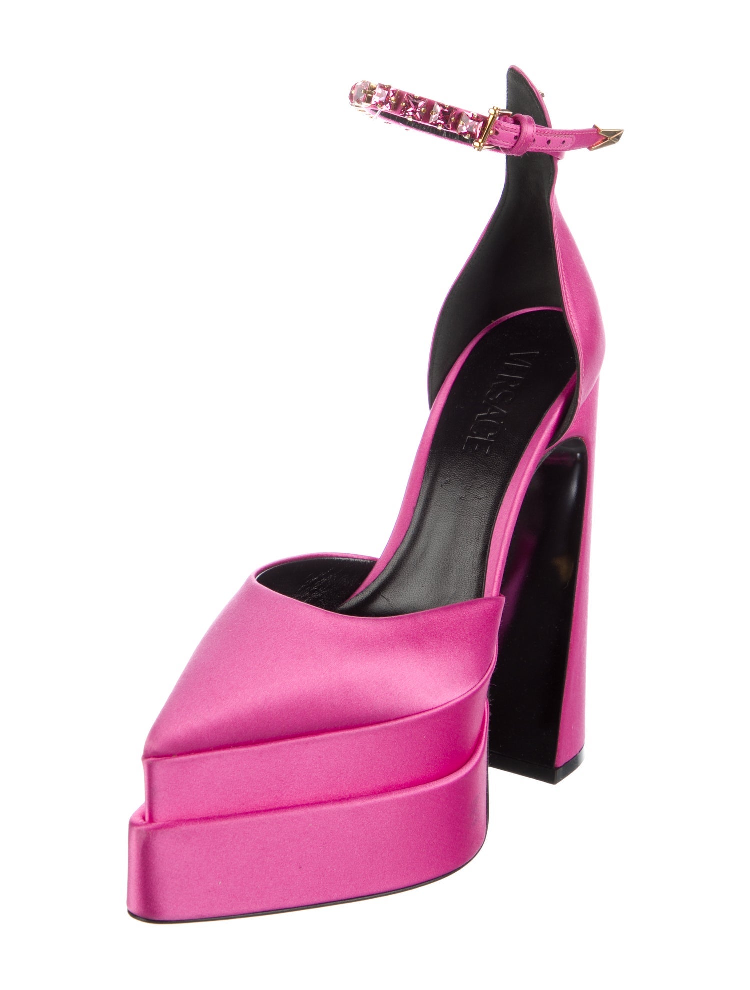 Versace Satin Crystal Embellishments D'Orsay Pumps