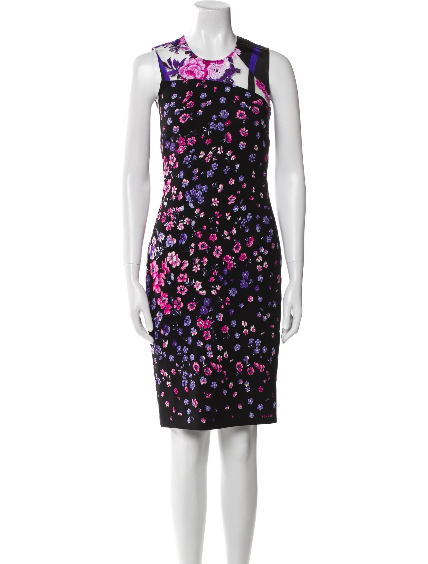 Versace Floral Print Knee-Length Dress