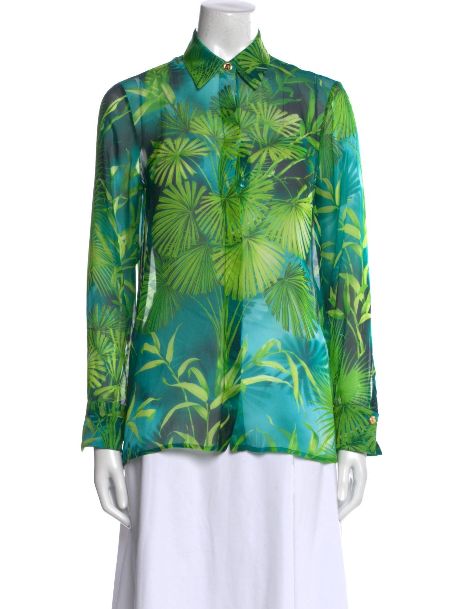 Versace Floral Print Long Sleeve Button-Up Top
