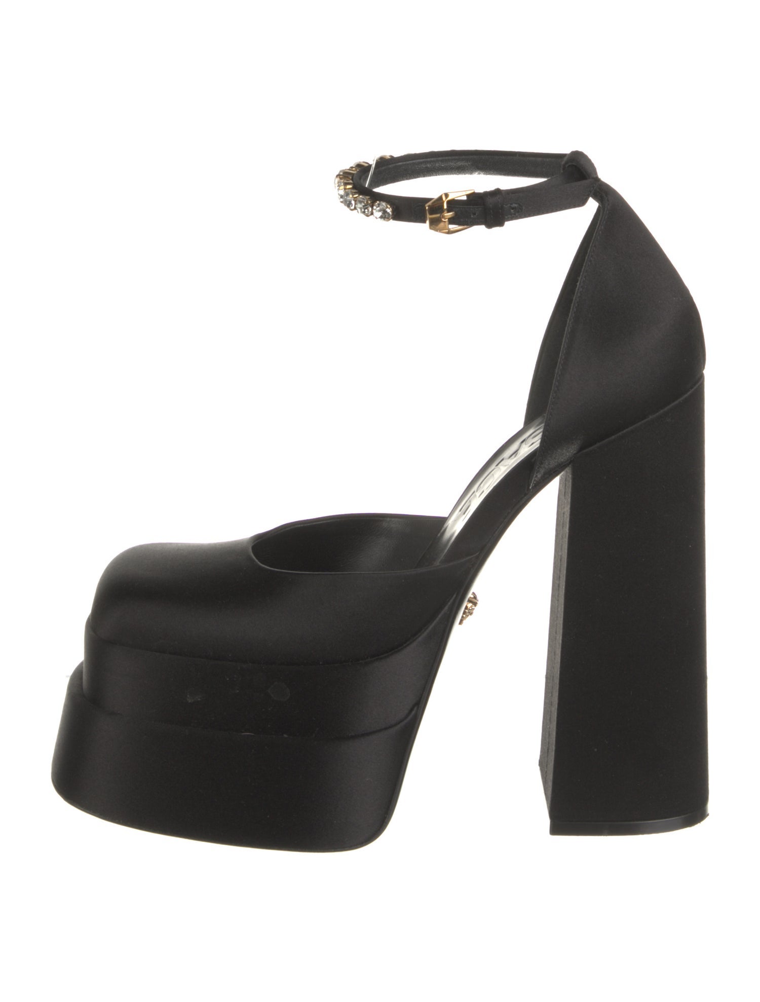 Versace Satin Crystal Embellishments D'Orsay Pumps