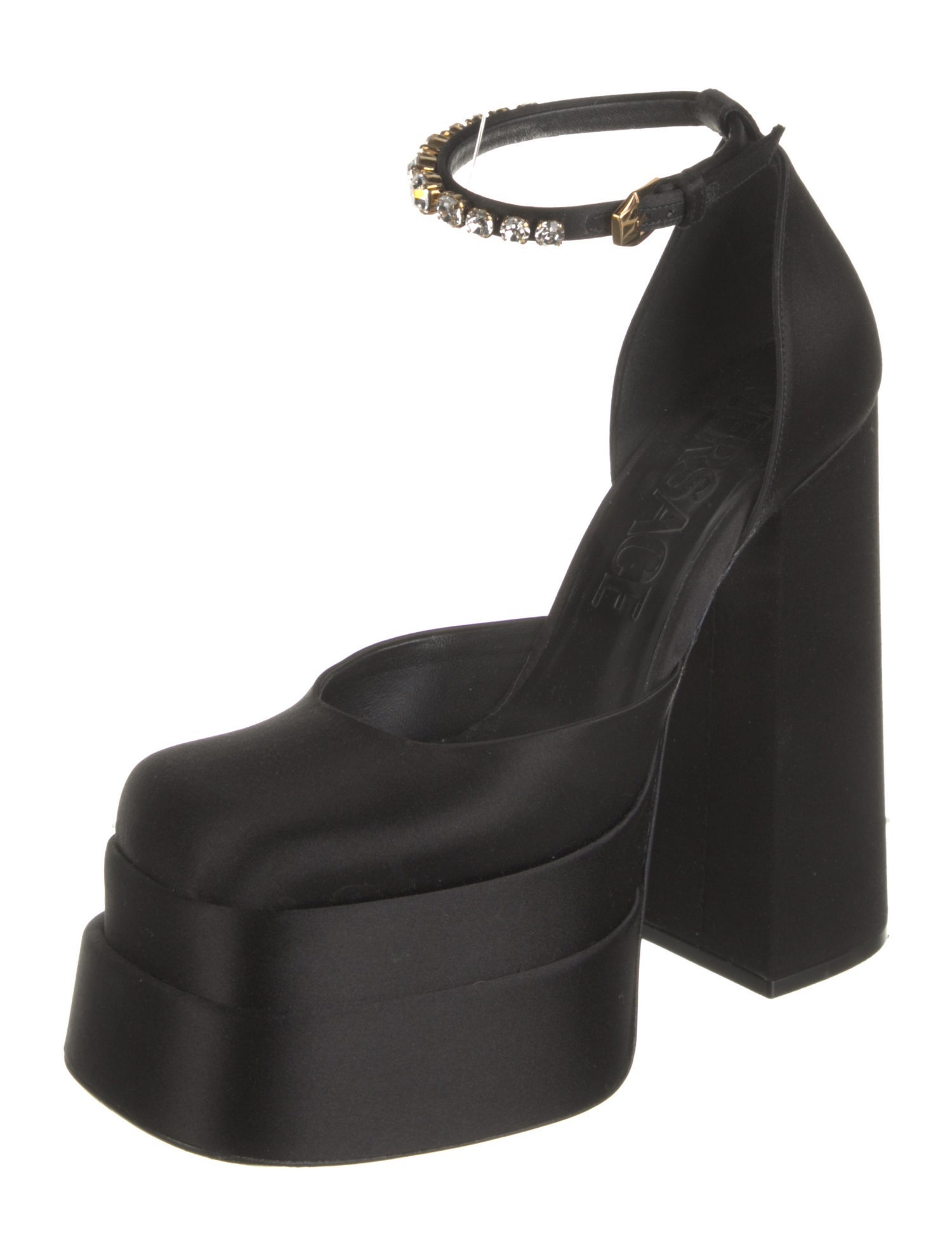 Versace Satin Crystal Embellishments D'Orsay Pumps