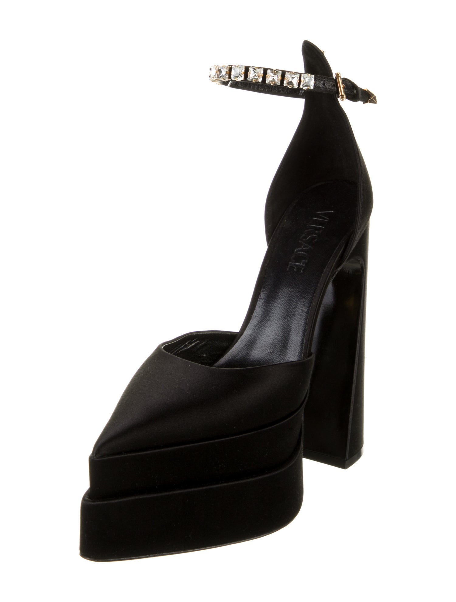 Versace Satin Crystal Embellishments D'Orsay Pumps