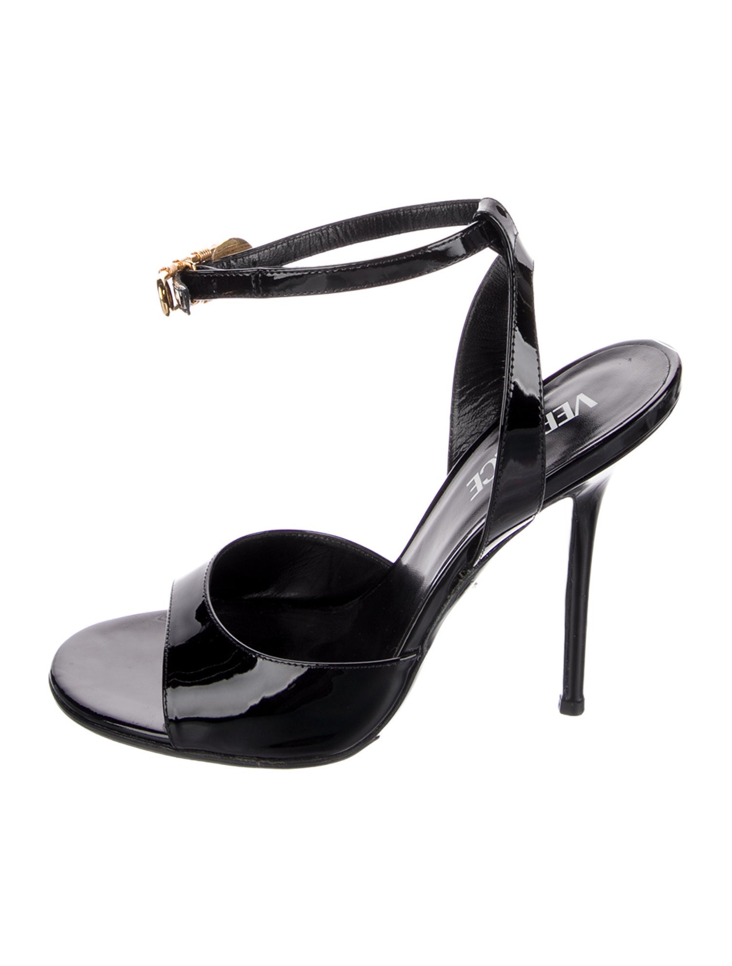 Versace Medusa Insignia Patent Leather Slingback Sandals