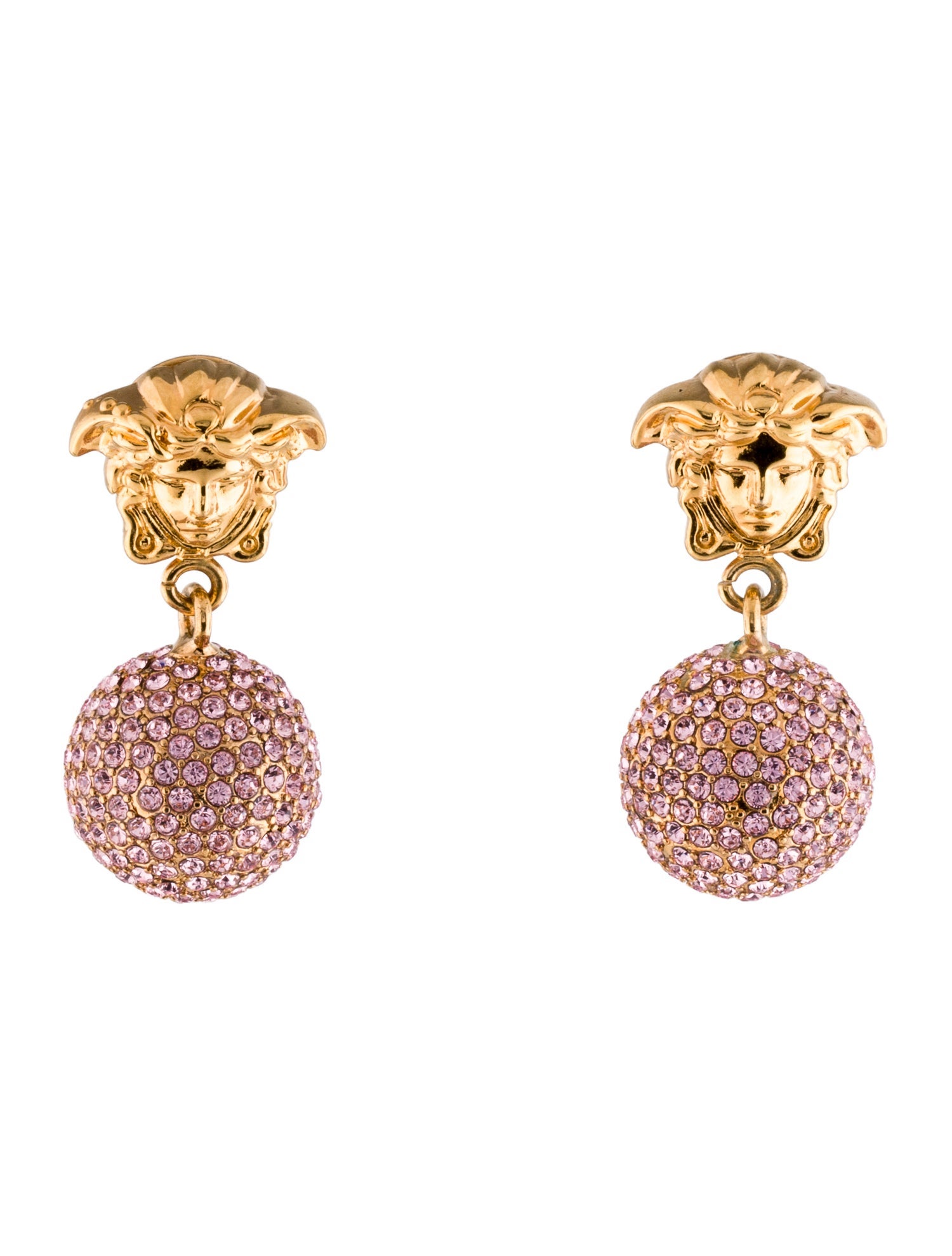 Versace Crystal Ball Medusa Drop Earrings