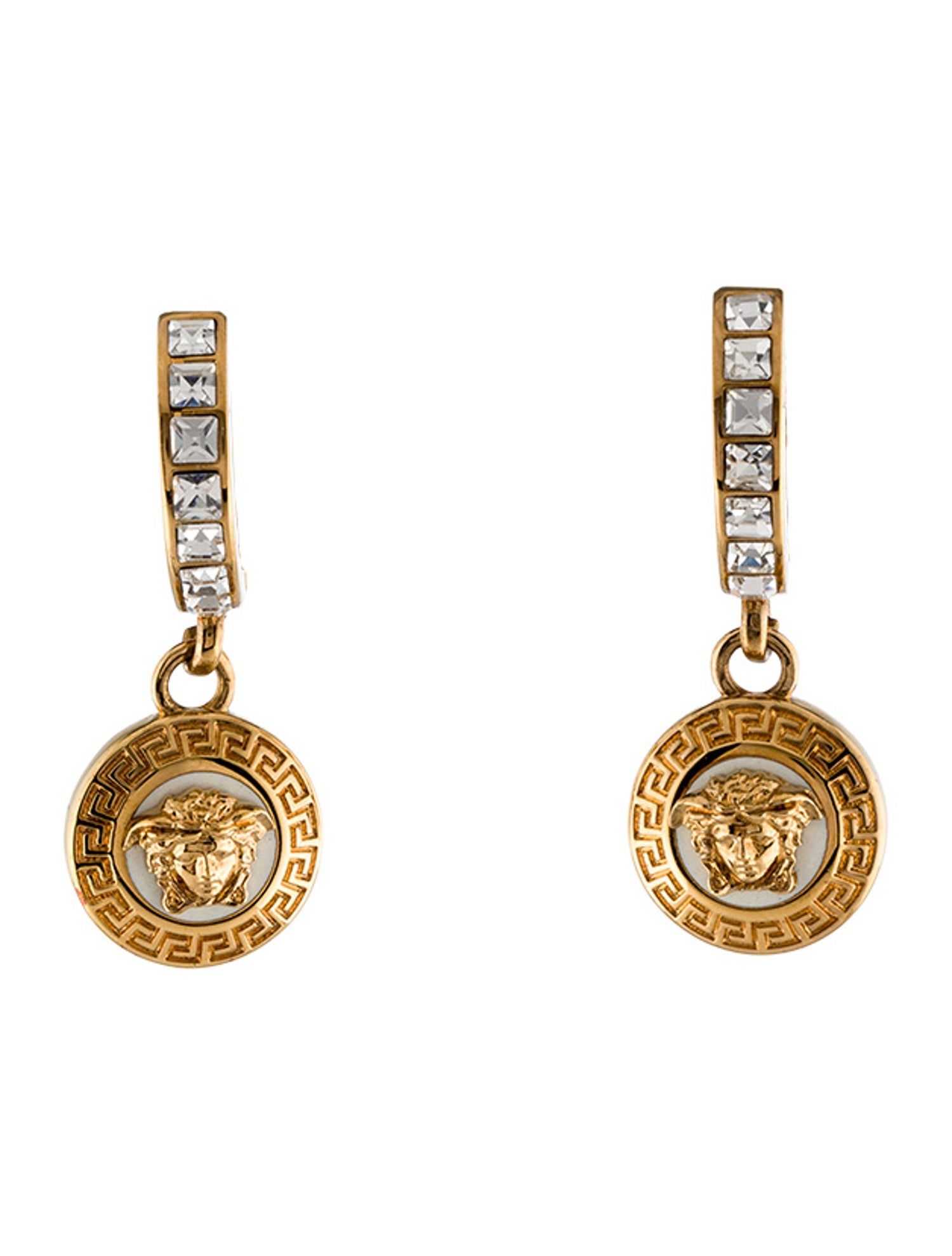 Versace Crystal & Enamel Medusa Drop Earrings