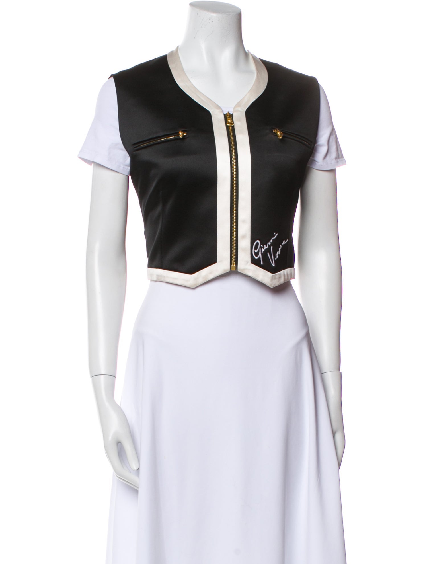 Versace V-Neck Short Sleeve Crop Top