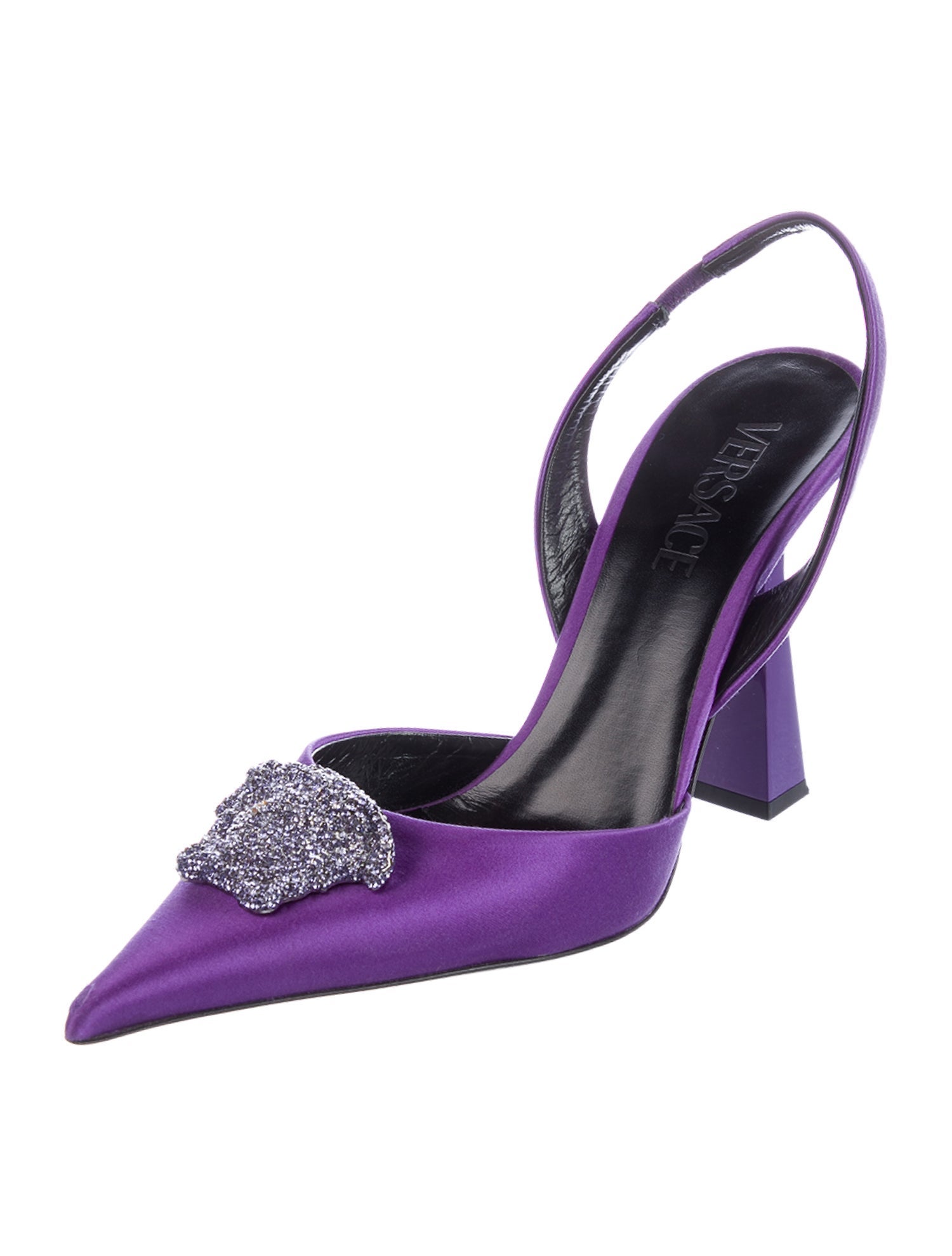 Versace Medusa Insignia Satin Slingback Pumps