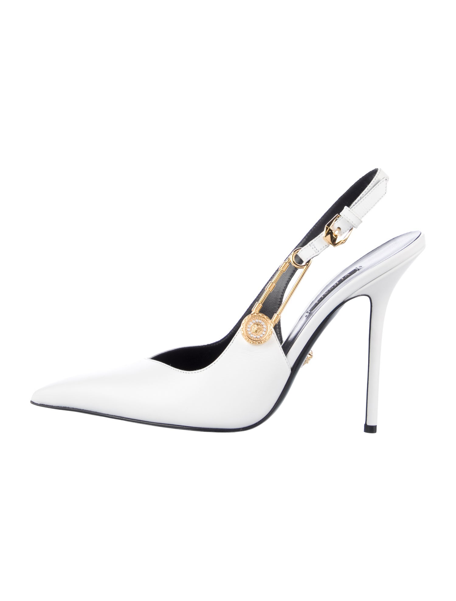 Versace Leather Crystal Embellishments Slingback Pumps