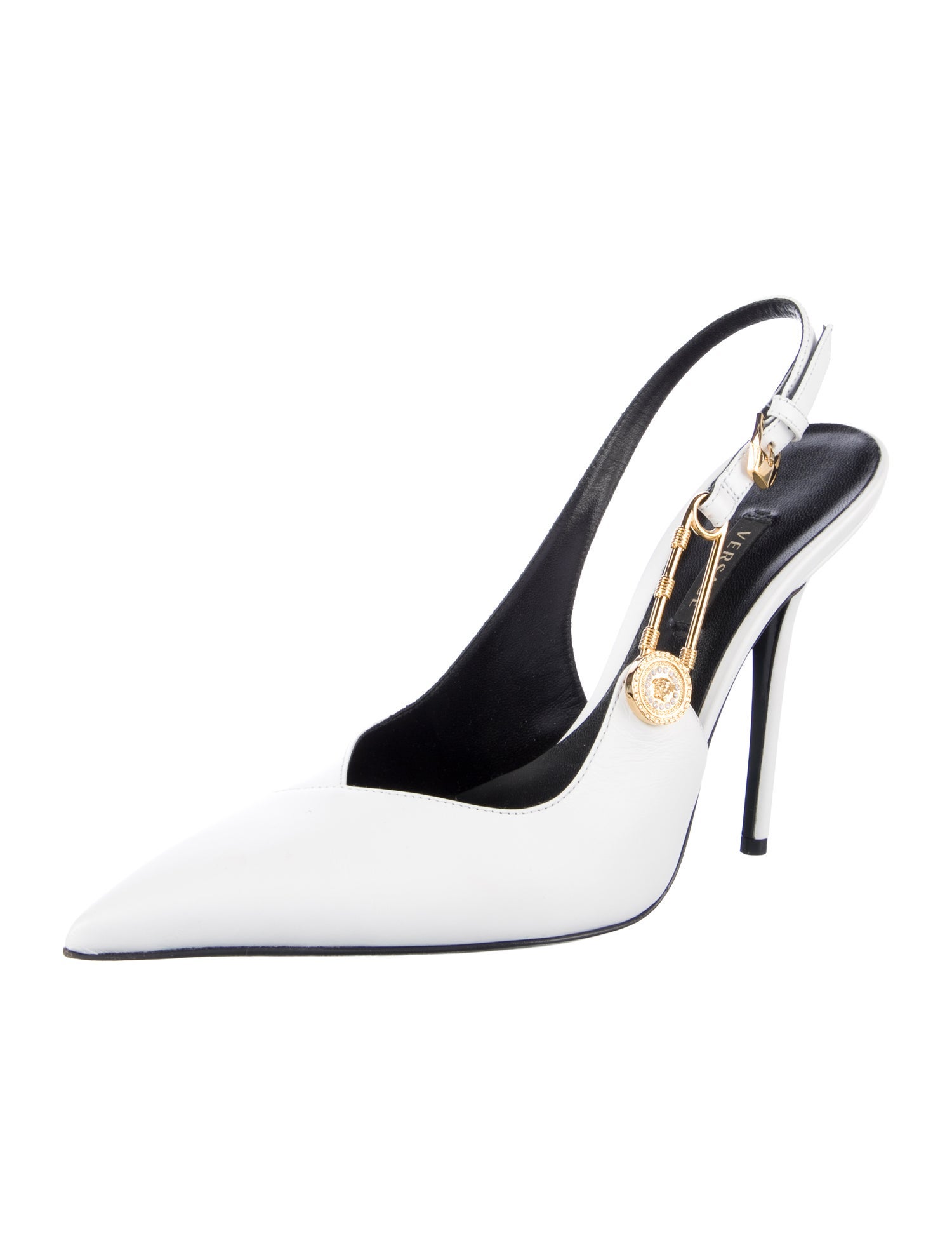 Versace Leather Crystal Embellishments Slingback Pumps