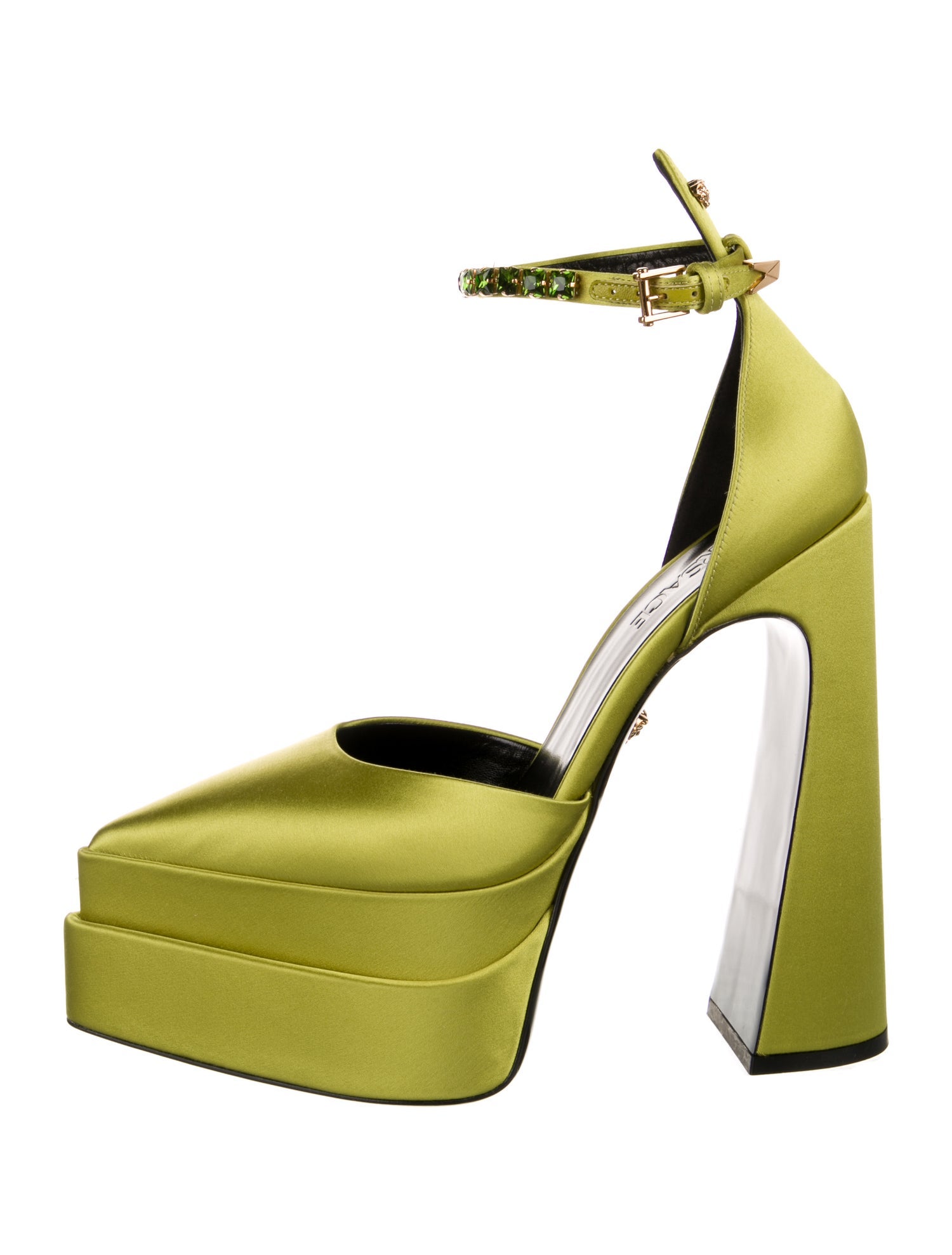 Versace Satin Crystal Embellishments D'Orsay Pumps