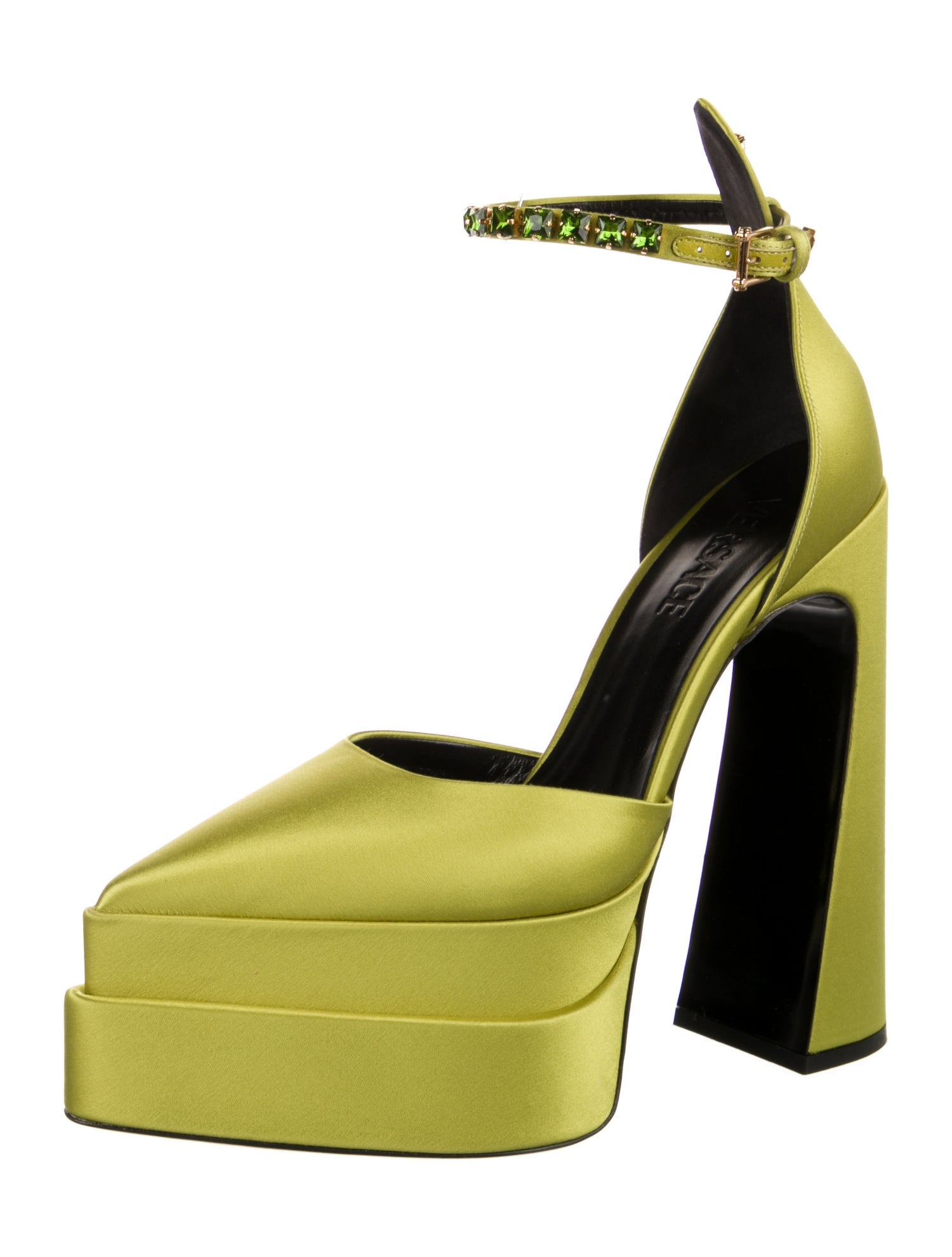 Versace Satin Crystal Embellishments D'Orsay Pumps