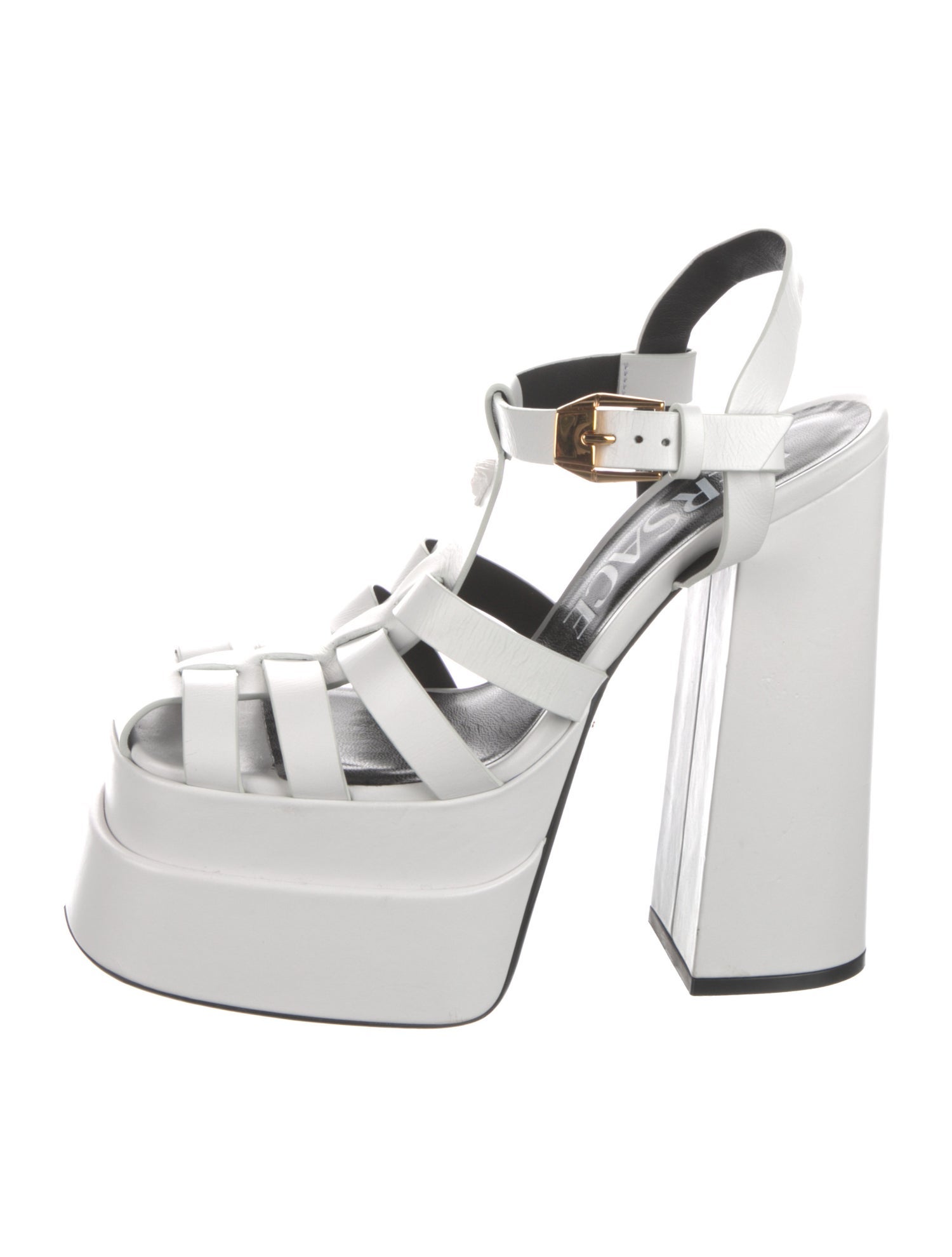Versace Medusa Insignia Leather T-Strap Pumps