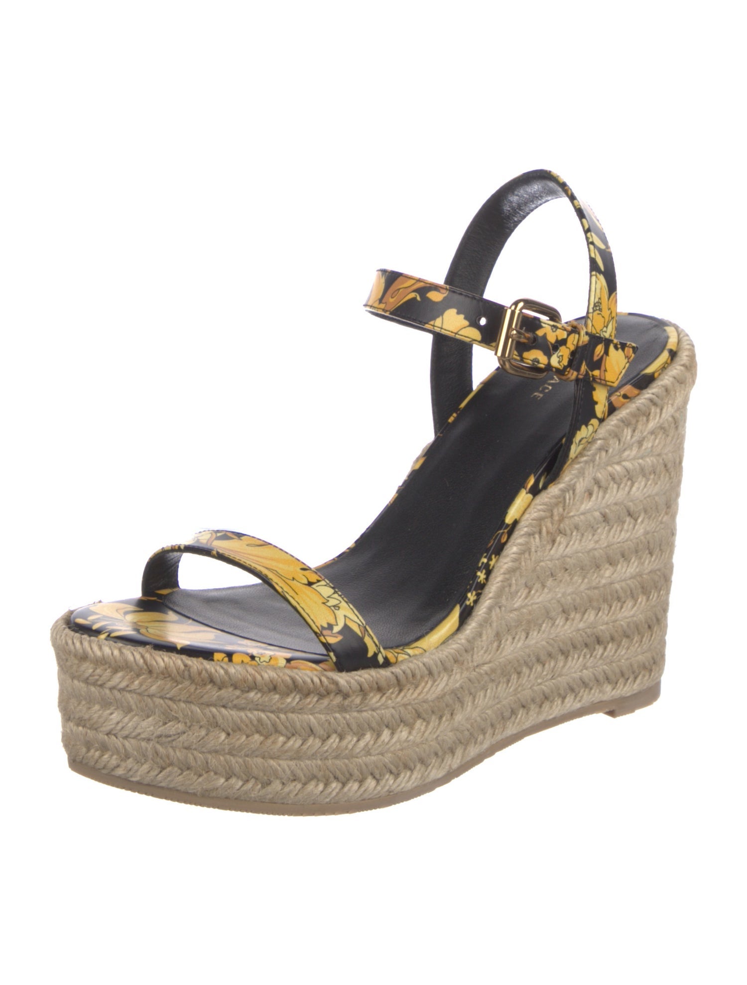 Versace Leather Floral Print Espadrilles