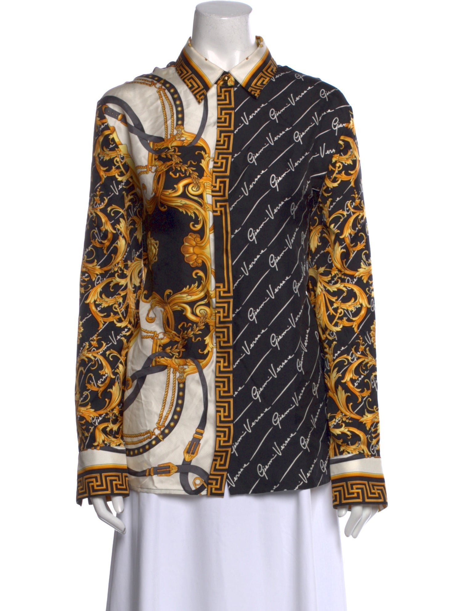Versace Silk Printed Button-Up Top