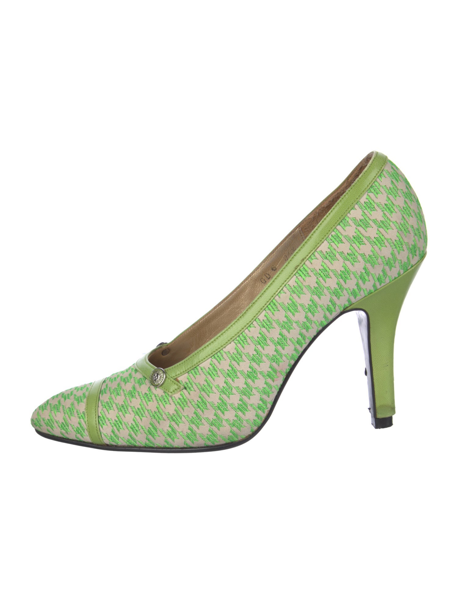 Versace Houndstooth Print Leather Trim Embellishment Pumps