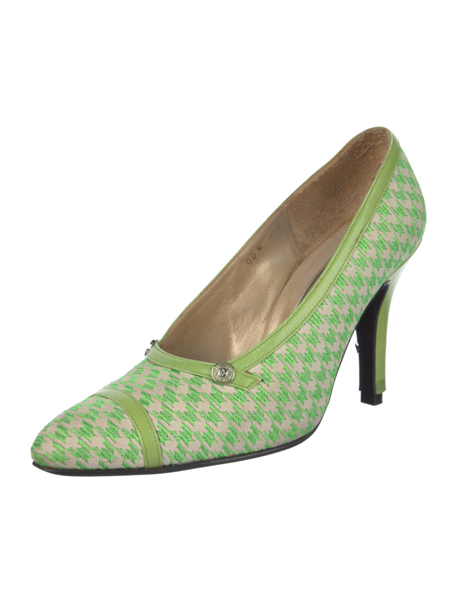 Versace Houndstooth Print Leather Trim Embellishment Pumps