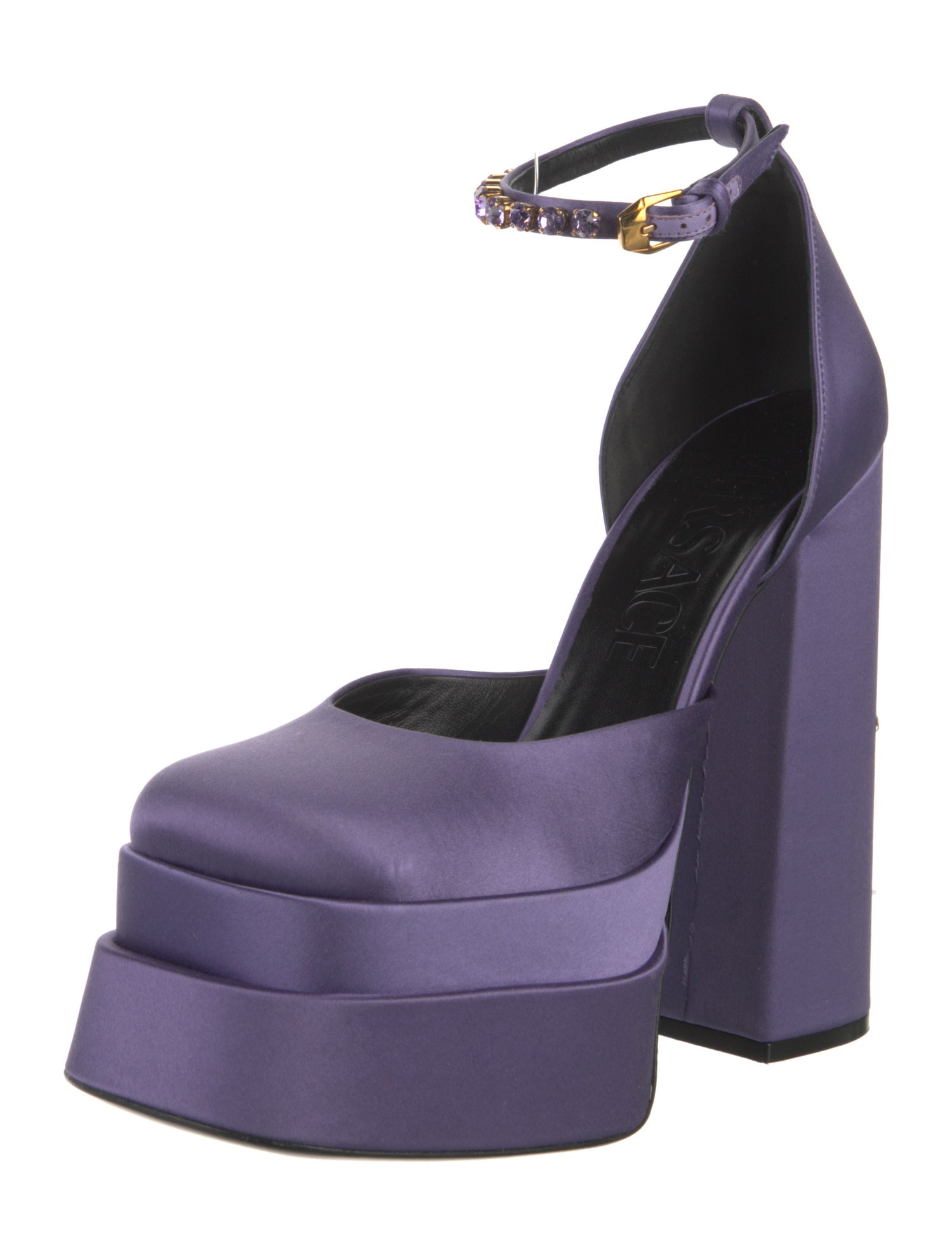 Versace Satin Crystal Embellishments D'Orsay Pumps