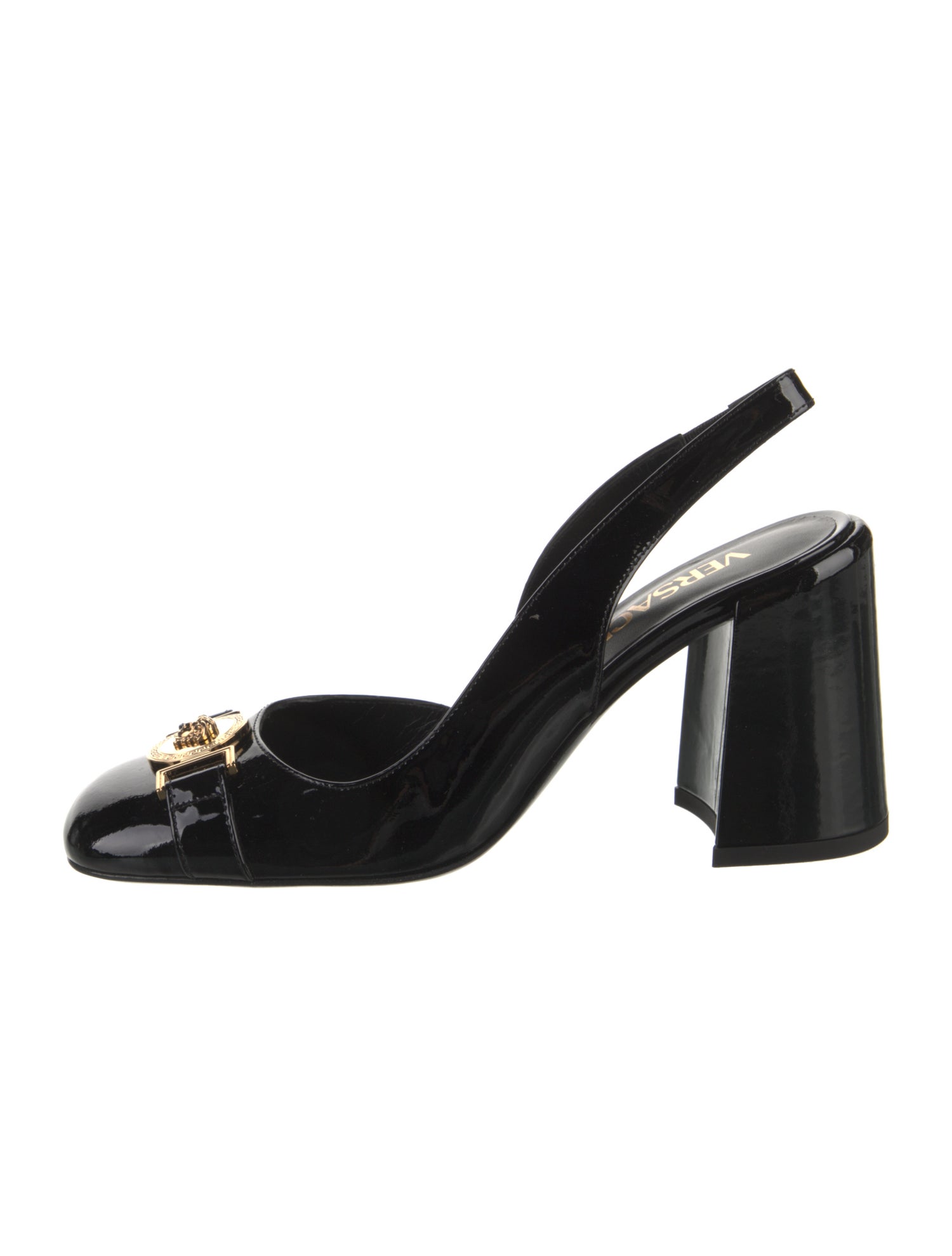 Versace Medusa Insignia Patent Leather Slingback Pumps