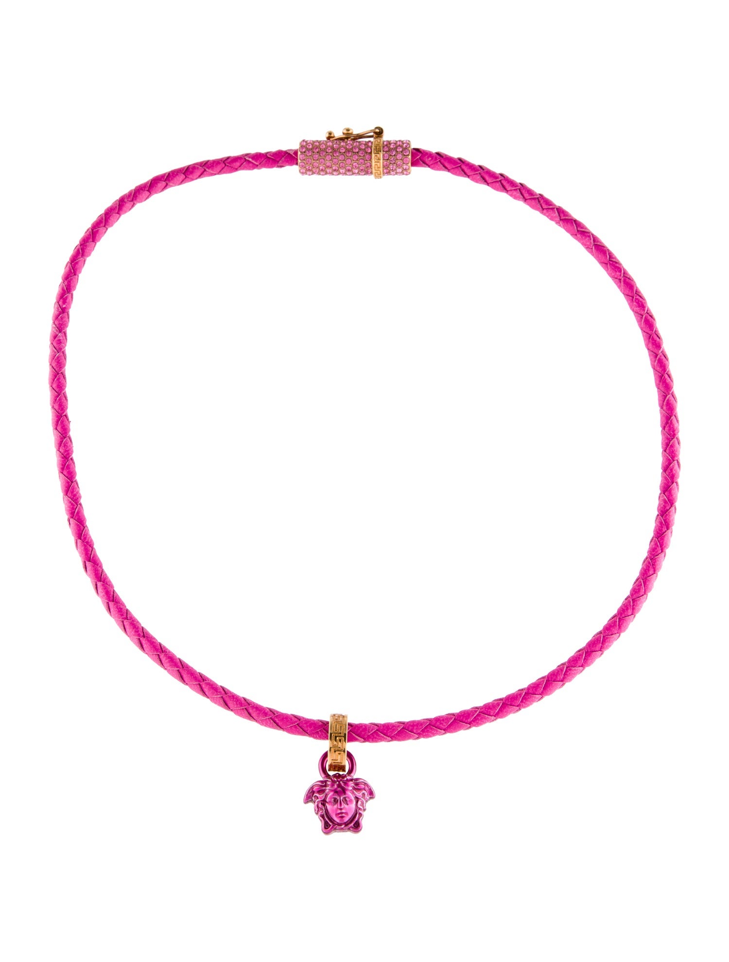 Versace Leather & Crystal Medusa Pendant Necklace
