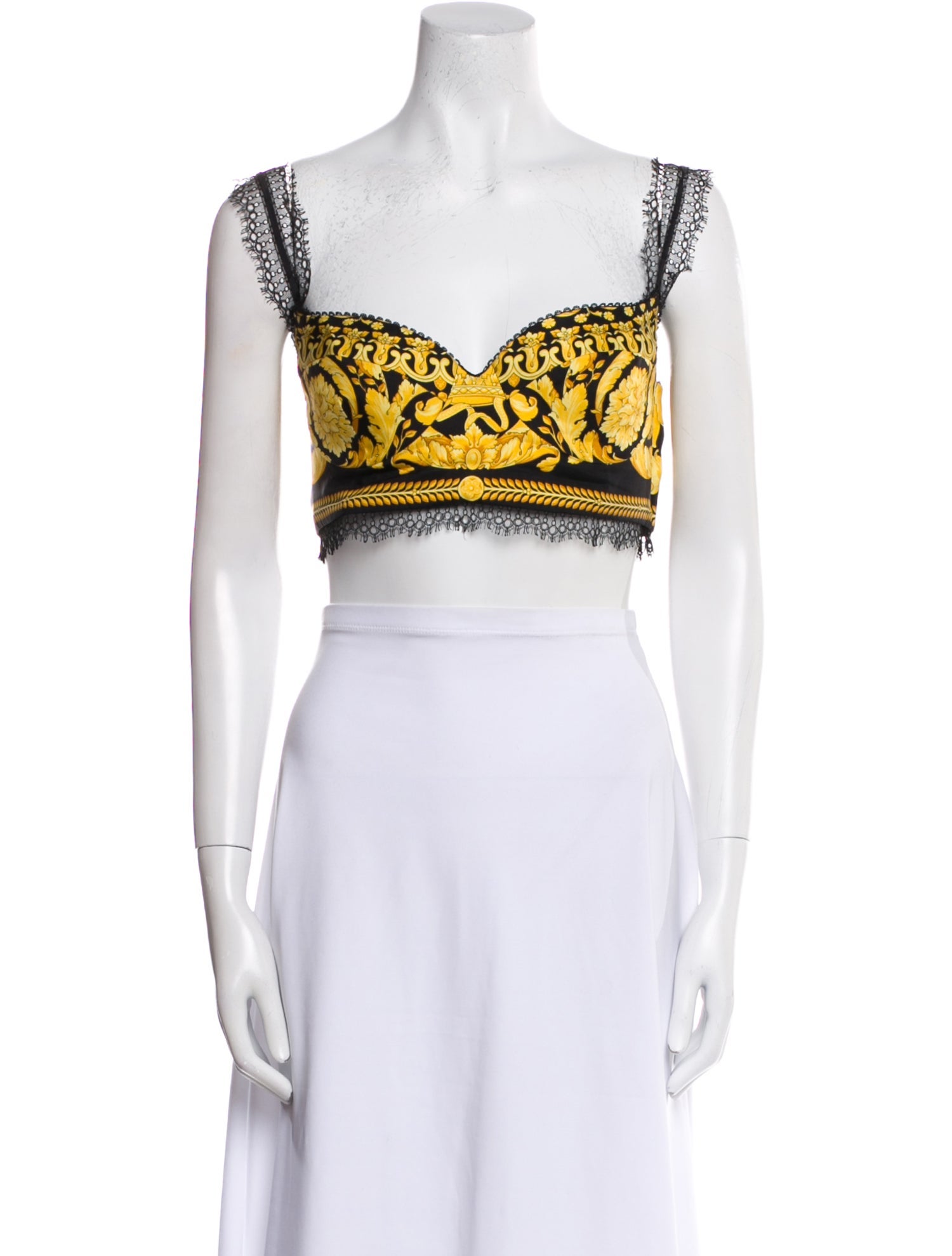 Versace Printed Square Neckline Crop Top