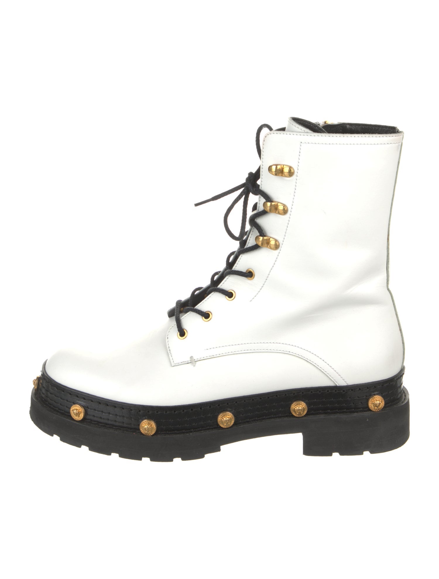 Versace Medusa Insignia Leather Combat Boots
