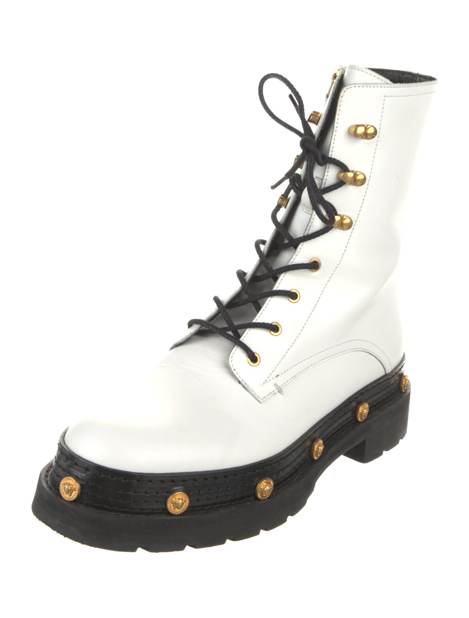 Versace Medusa Insignia Leather Combat Boots