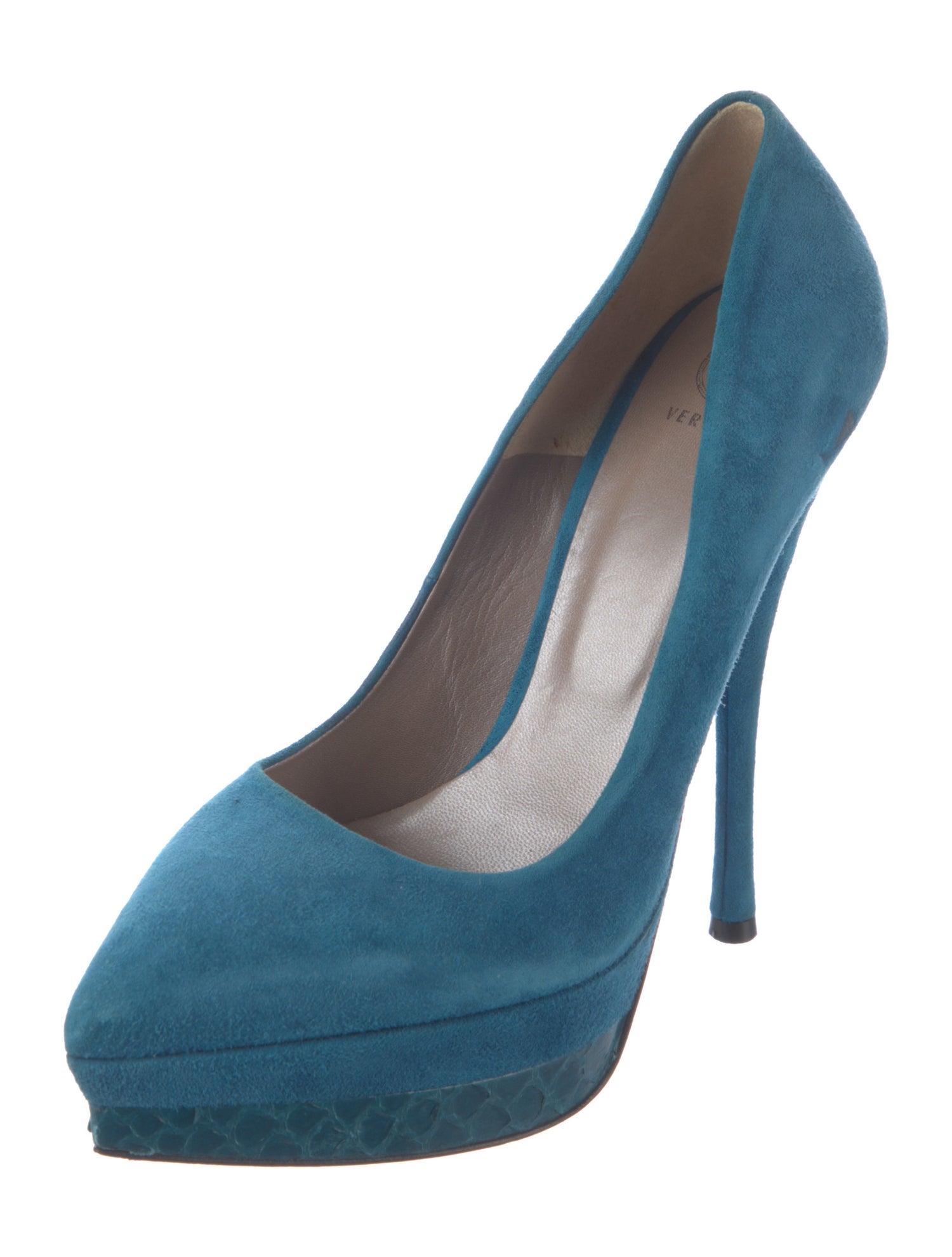 Versace Suede Leather Trim Embellishment Pumps