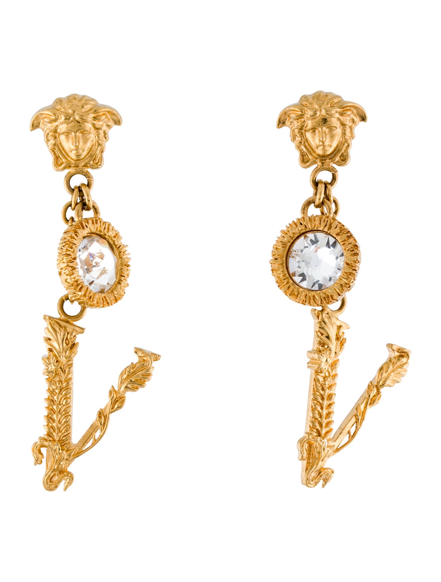 Versace Crystal Medusa V Logo Drop Earrings