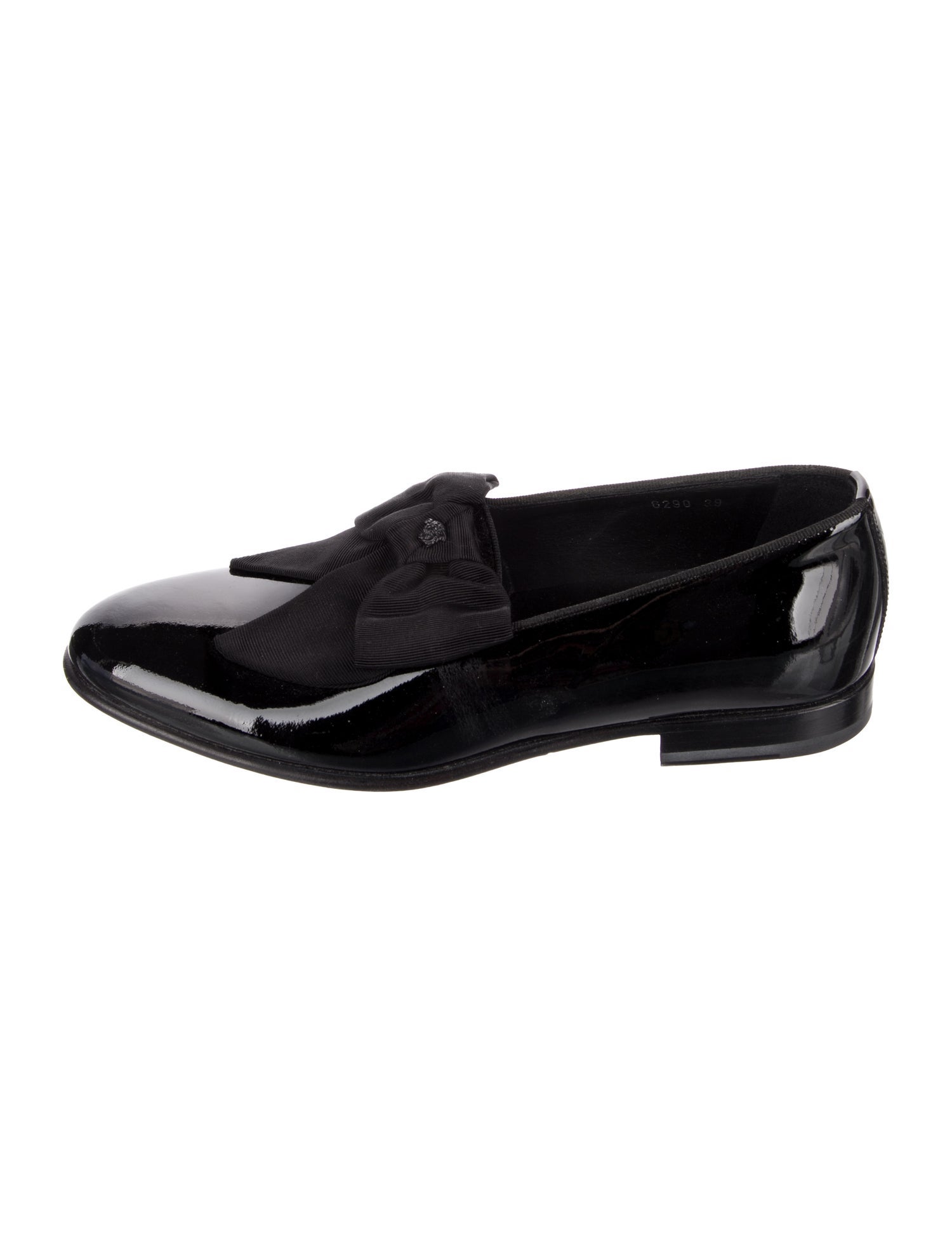Versace Patent Leather Bow Accents Dress Loafers