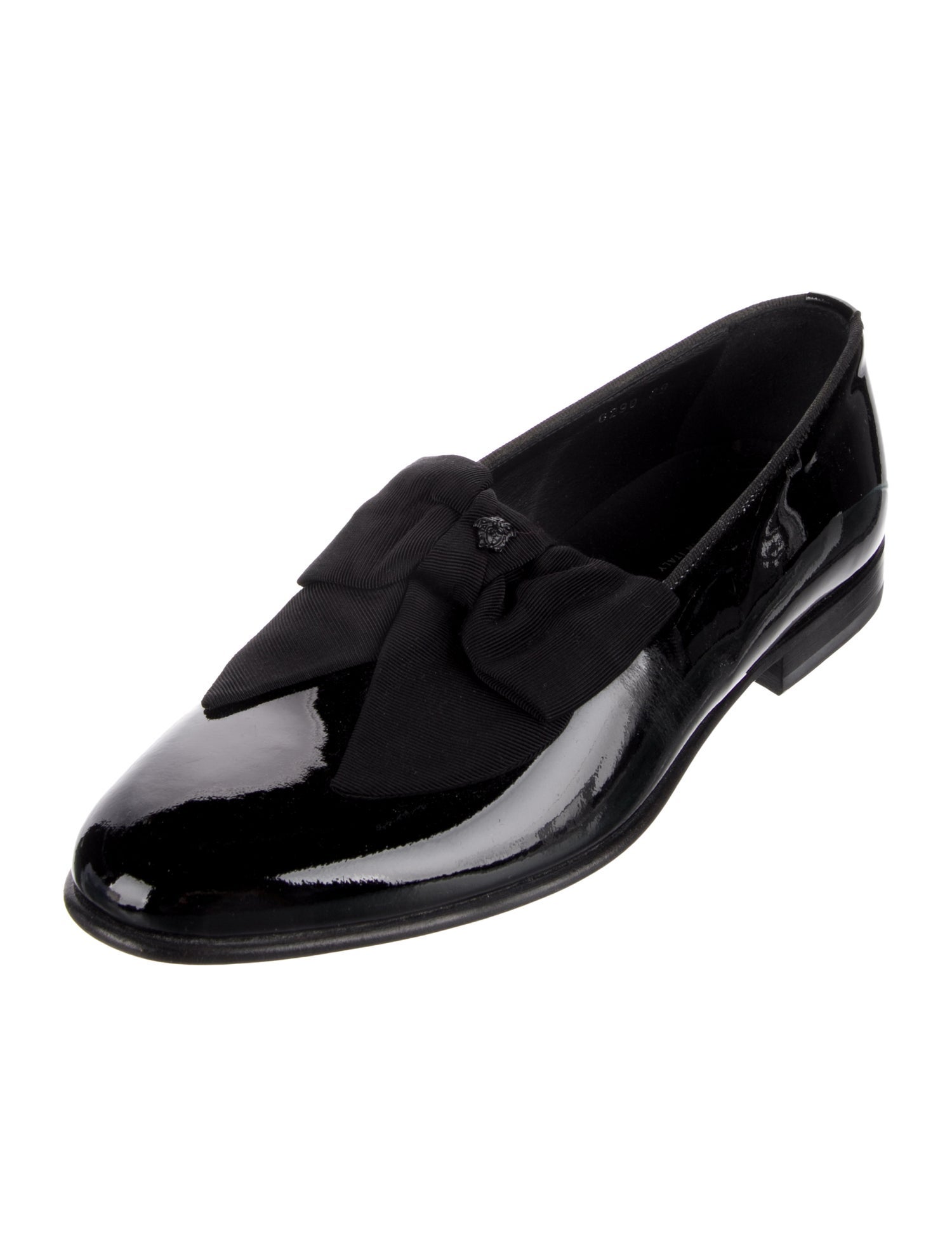 Versace Patent Leather Bow Accents Dress Loafers