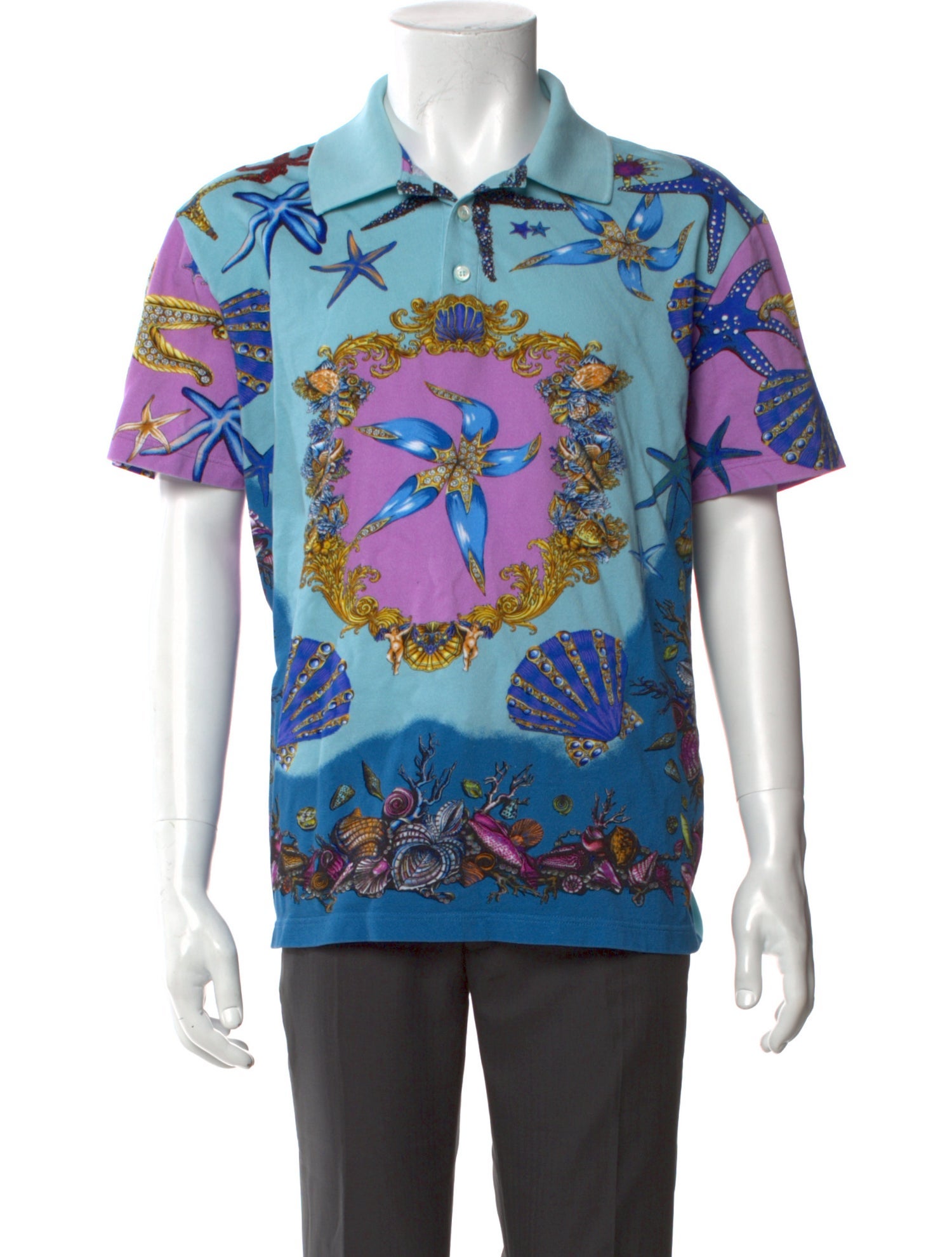 Versace Printed Collar Polo Shirt