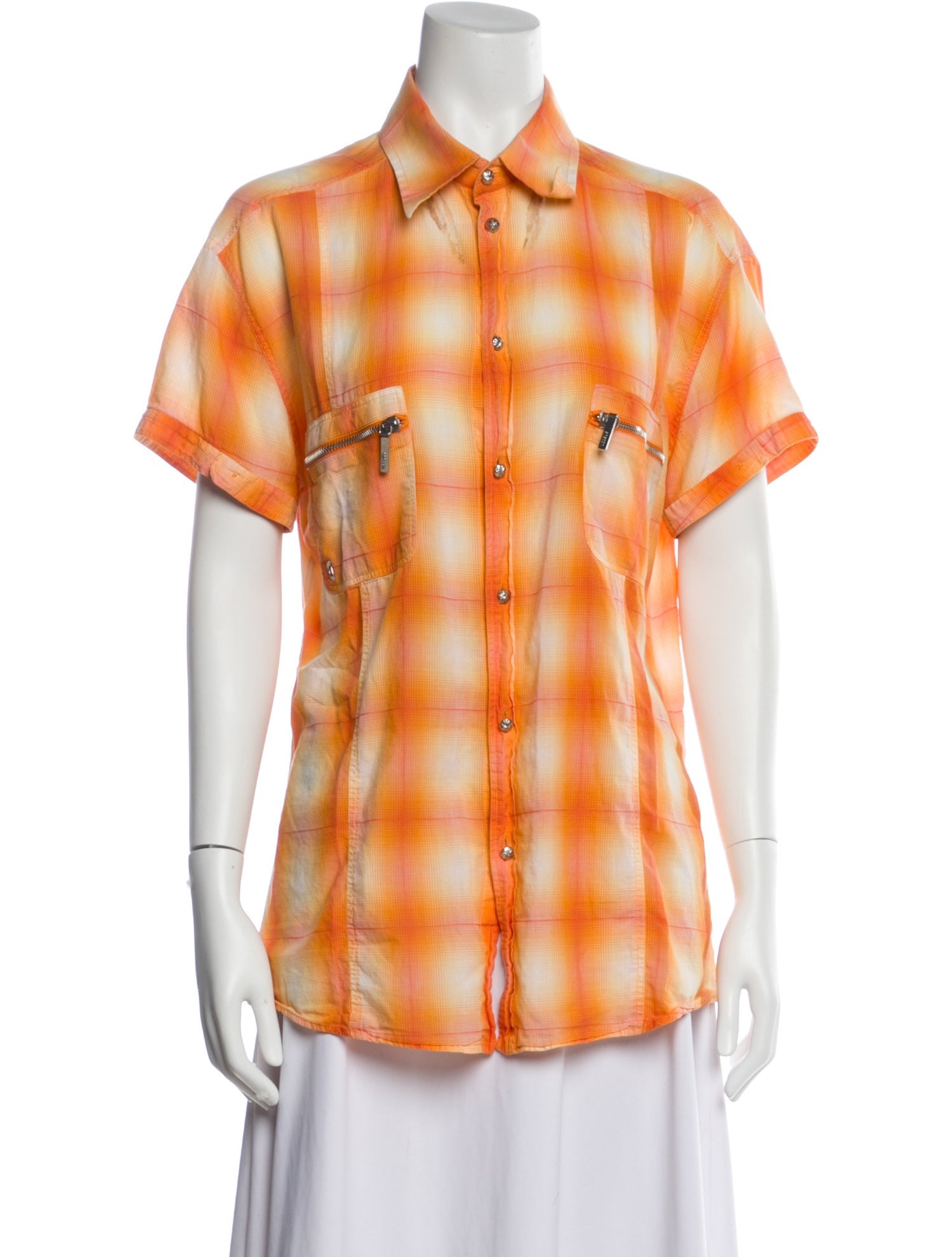 Versus Versace Plaid Print Short Sleeve Button-Up Top