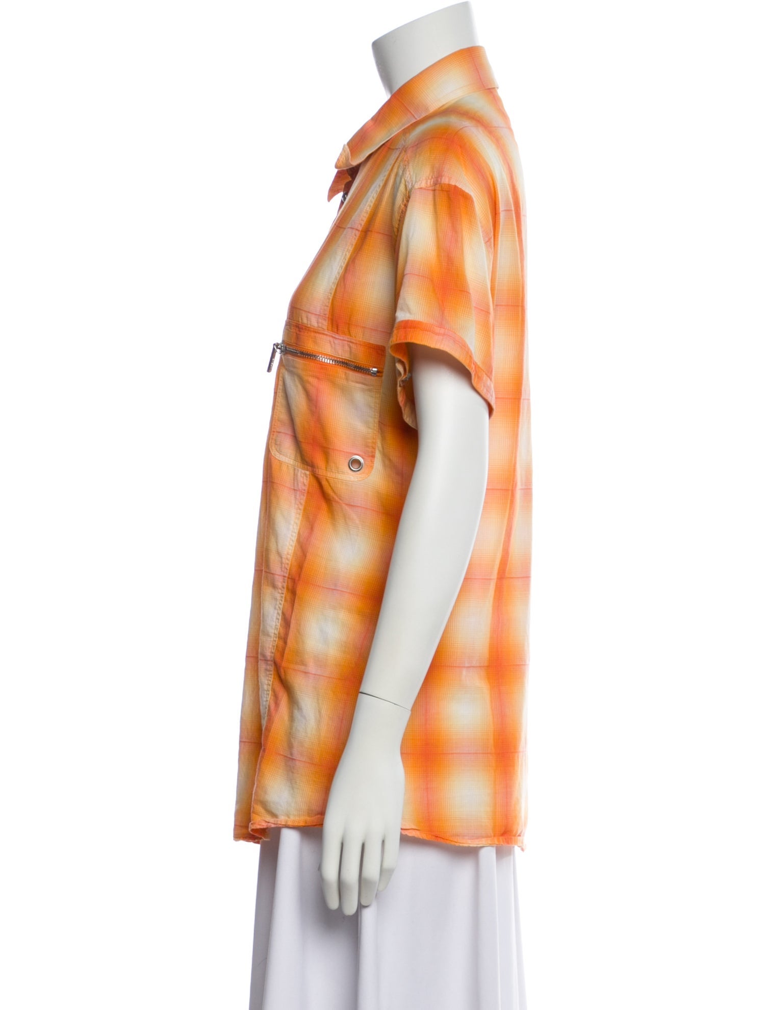 Versus Versace Plaid Print Short Sleeve Button-Up Top