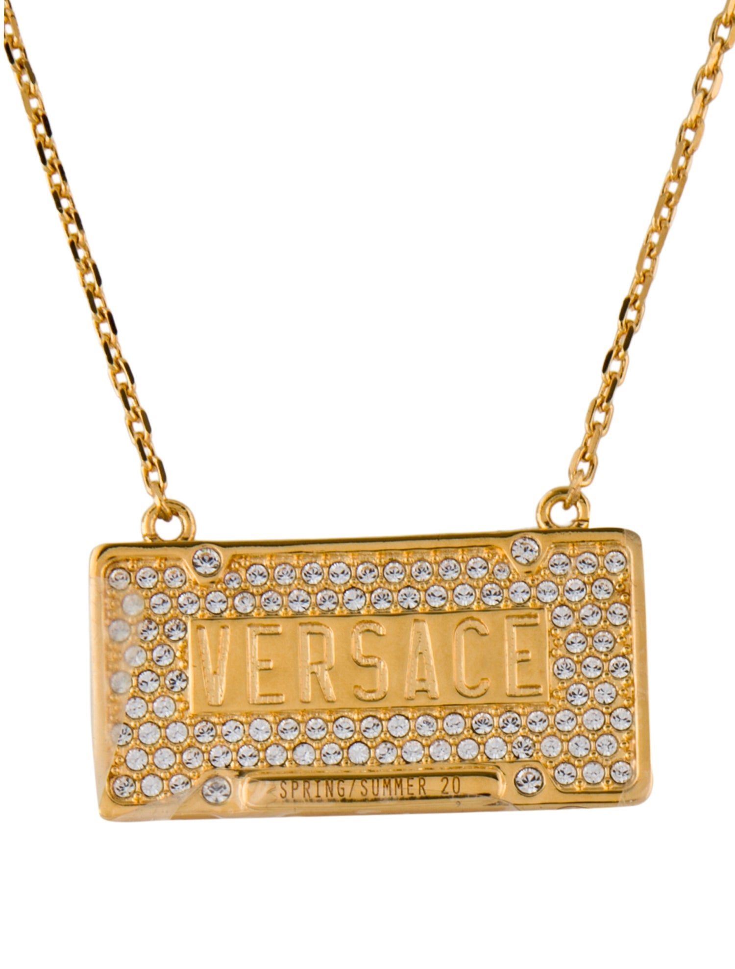 Versace Crystal License Plate Pendant Necklace