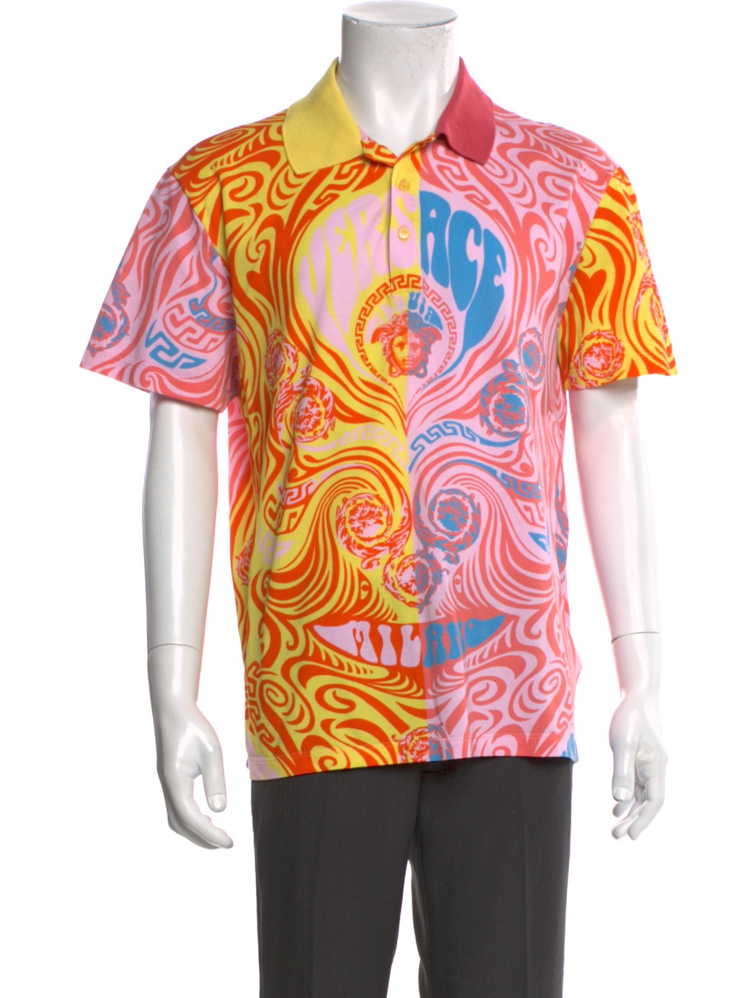 Versace Graphic Print Collar Polo Shirt