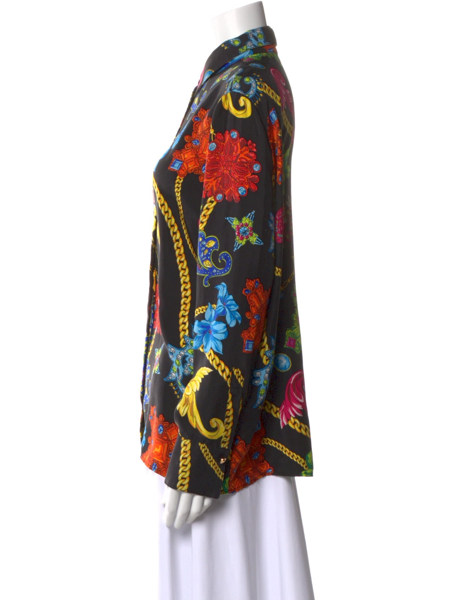 Versace Silk Printed Button-Up Top