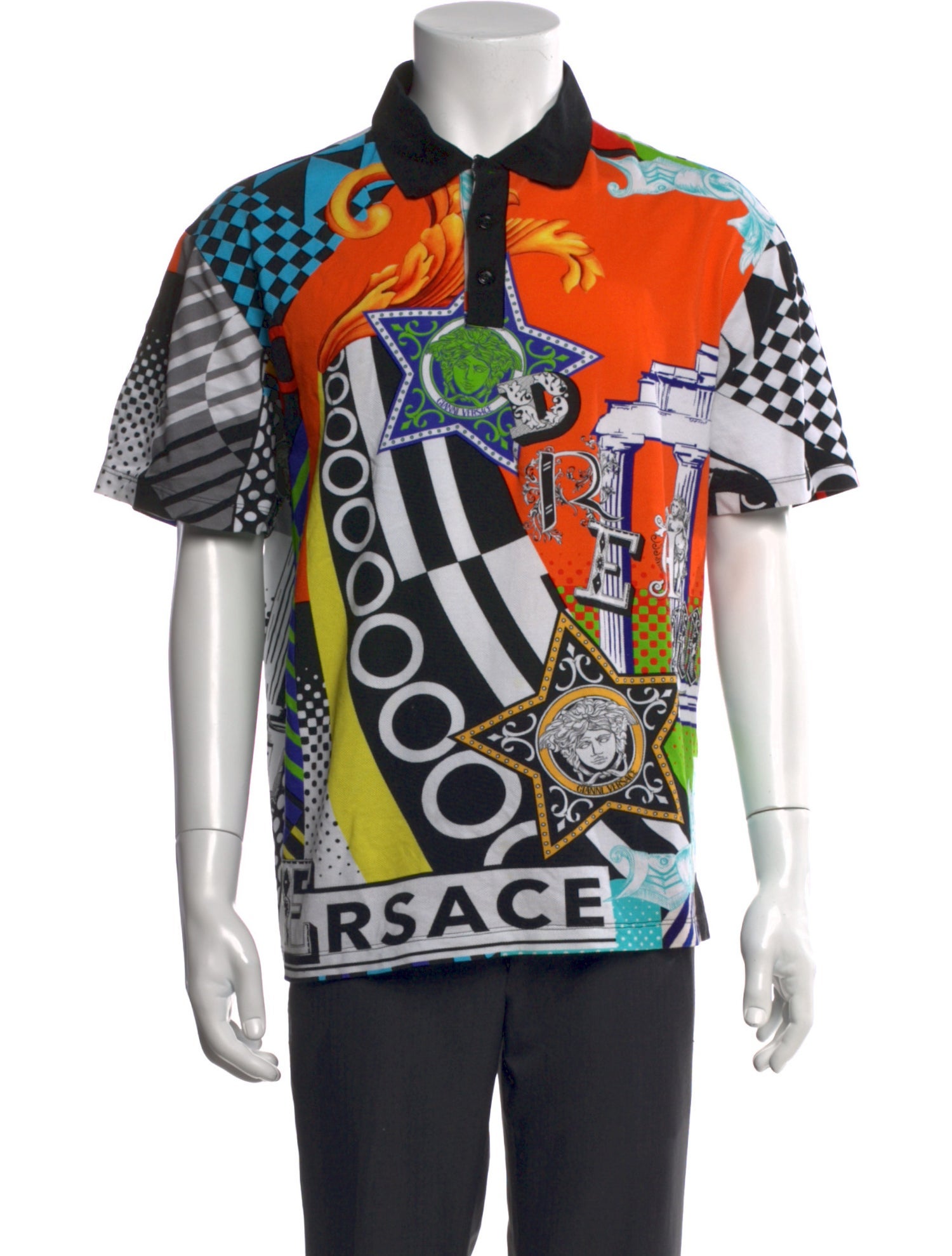 Versace Graphic Print Collar Polo Shirt