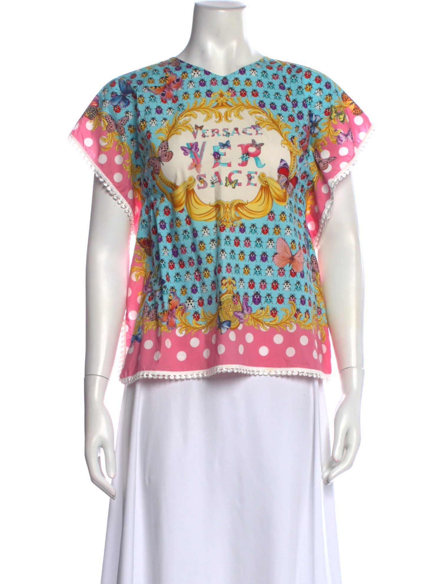 Versace Printed V-Neck Top