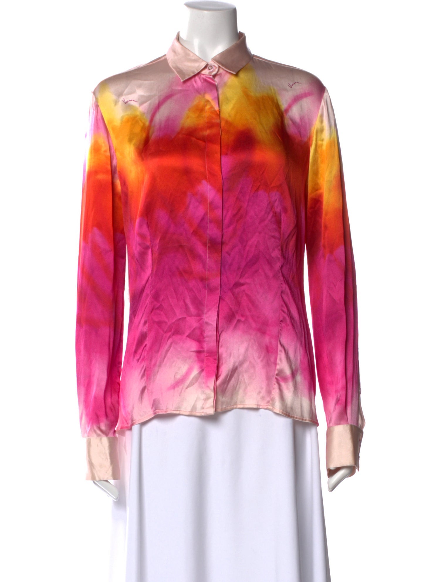 Versace Tie-Dye Print Long Sleeve Blouse
