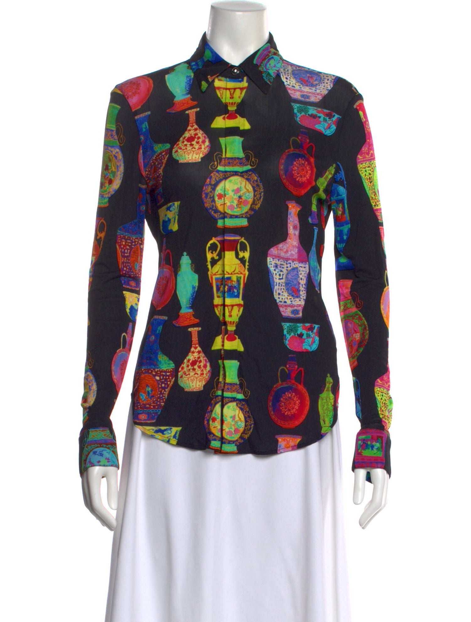 Versace Graphic Print Long Sleeve Blouse
