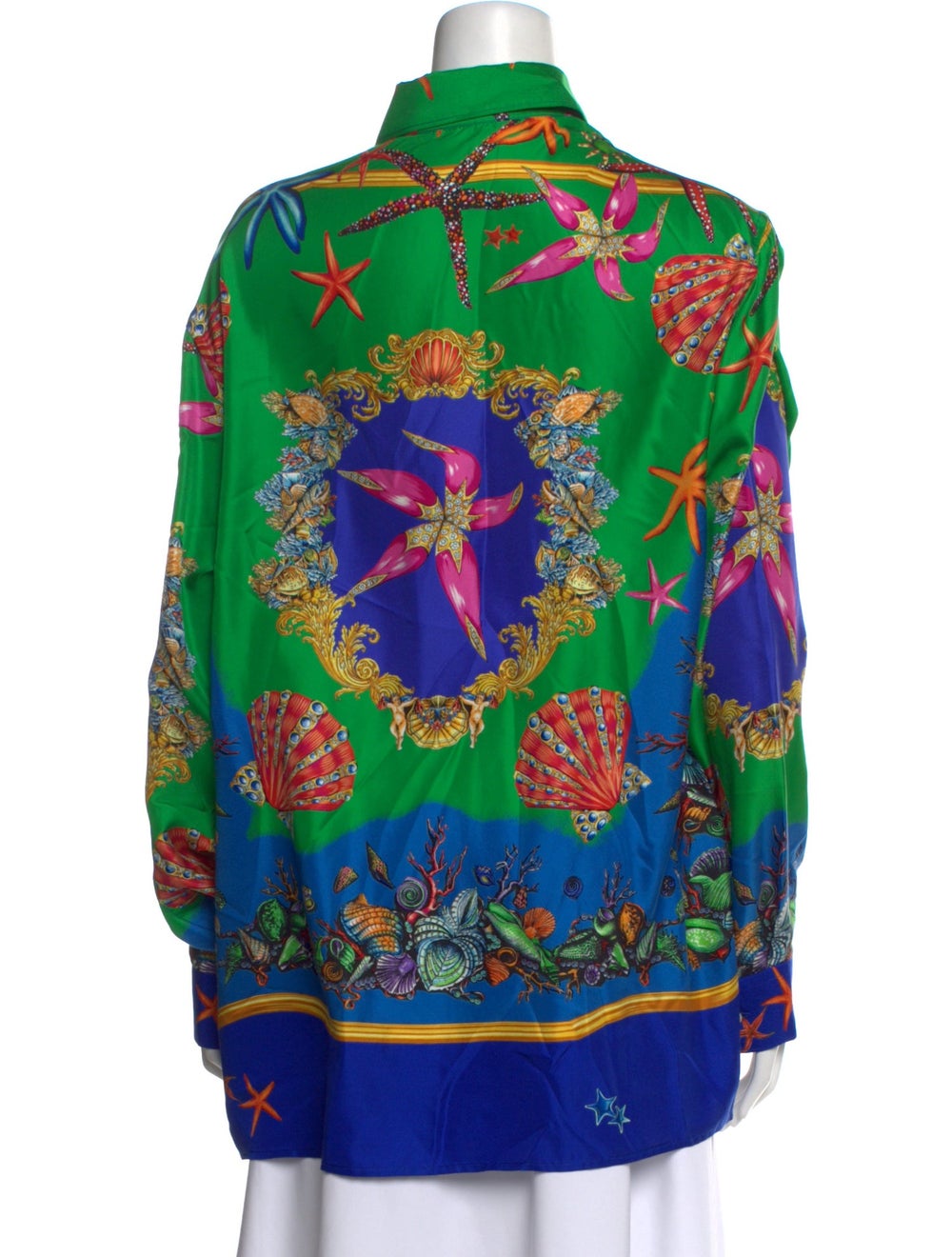 Versace Silk Patterned Button-Up Top - image 3