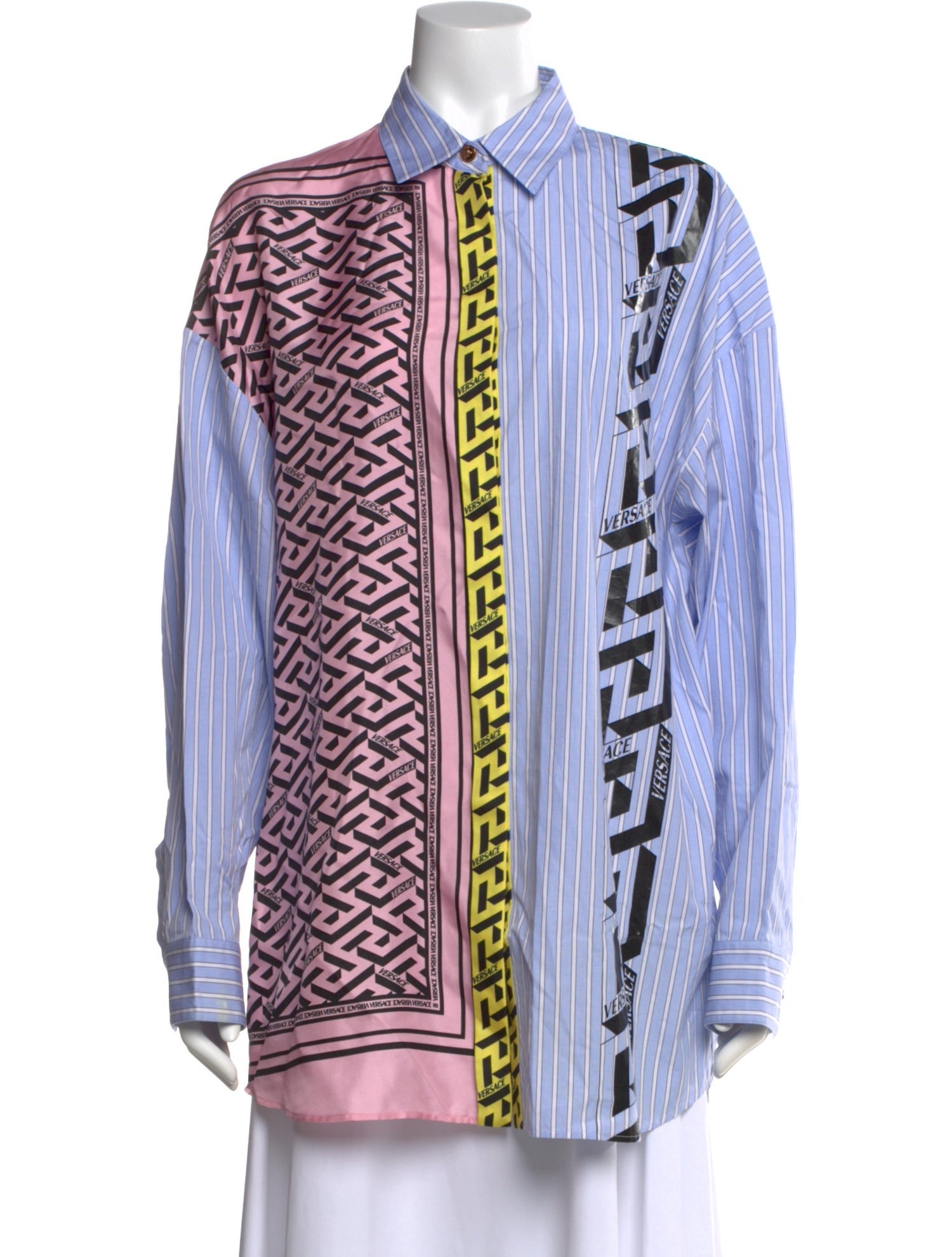 Versace Silk Striped Button-Up Top