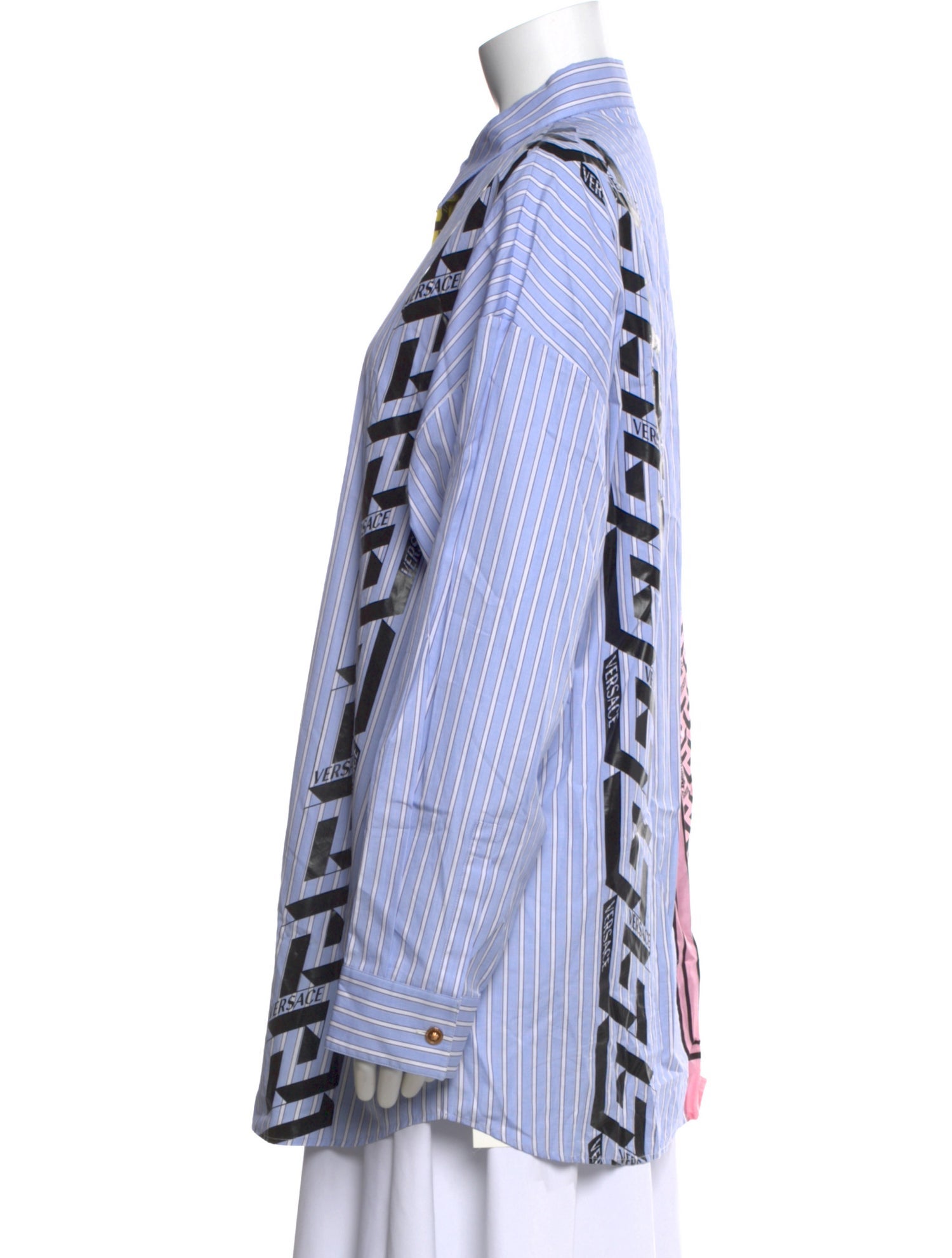 Versace Silk Striped Button-Up Top