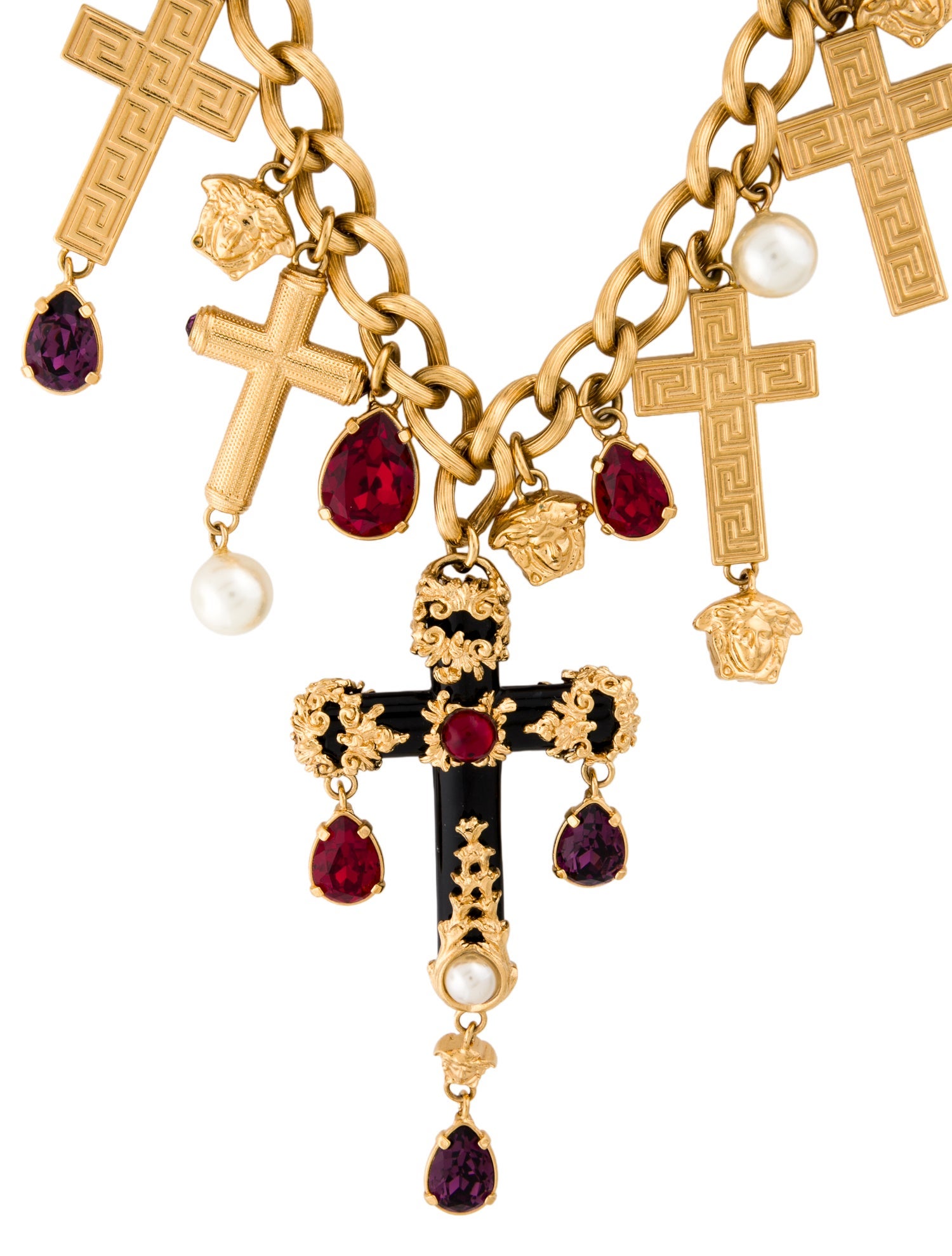 Versace Faux Pearl, Resin, & Crystal Pendant Chain Necklace