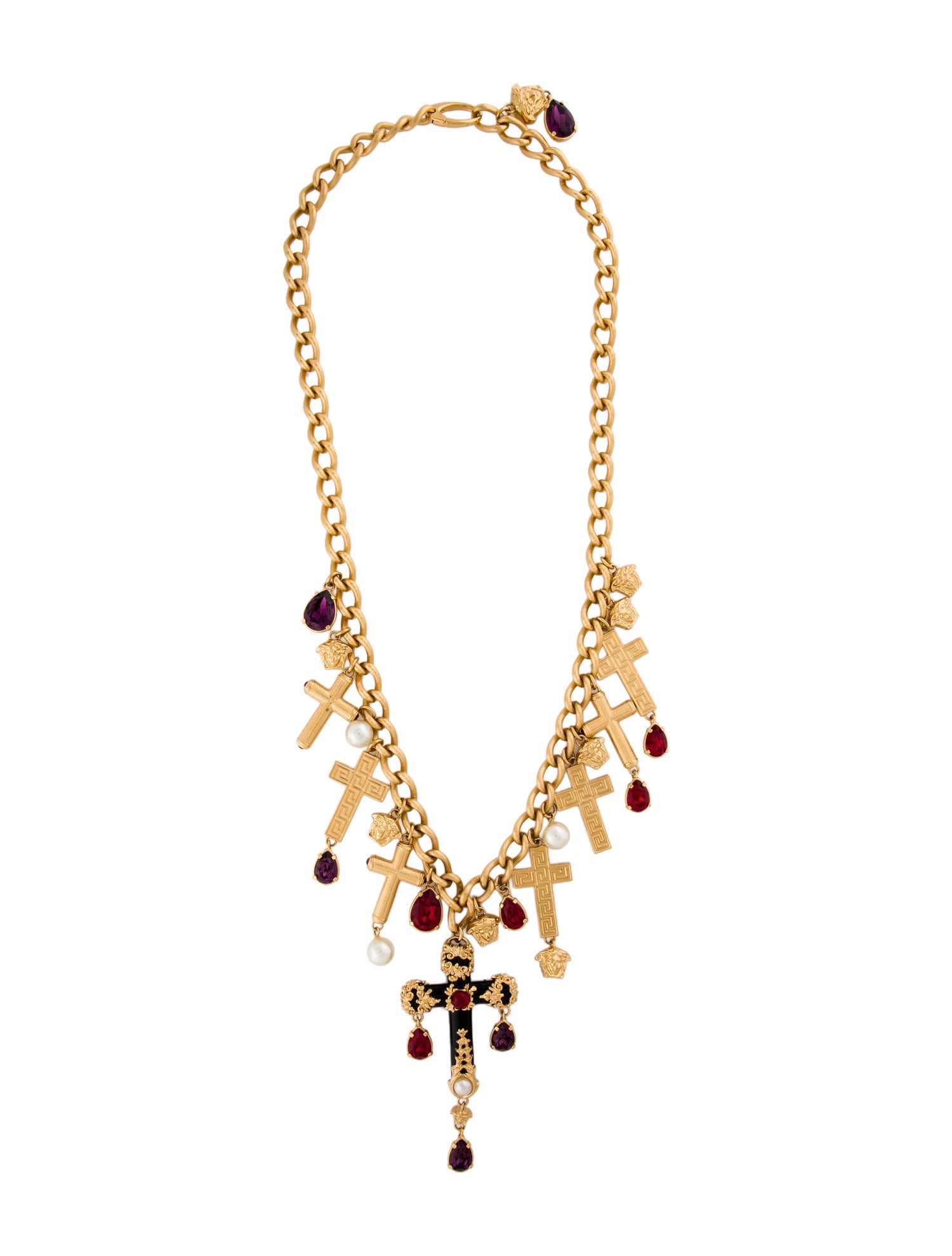 Versace Faux Pearl, Resin, & Crystal Pendant Chain Necklace